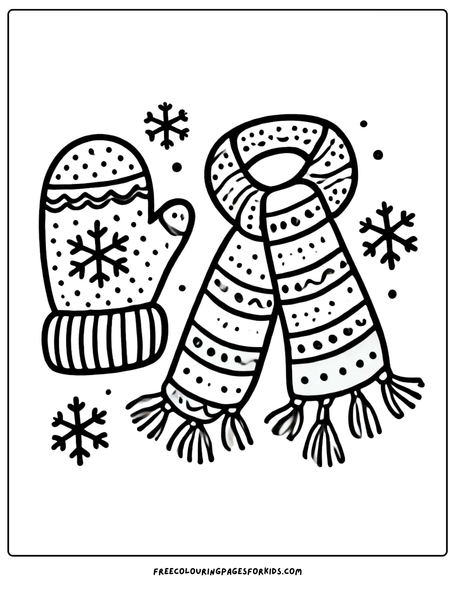 christmas mittens and scarf coloring page