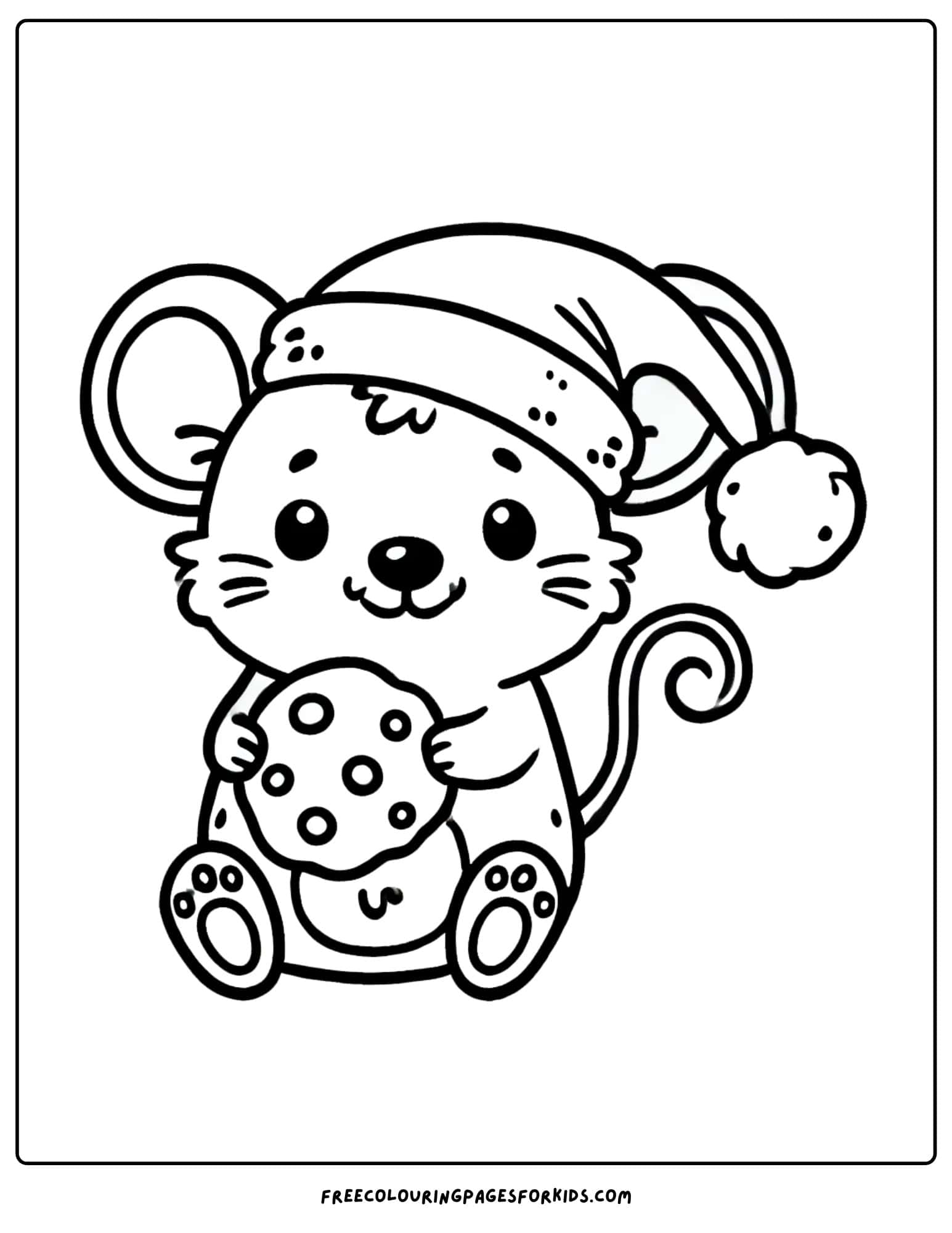 christmas mouse with cookie coloring page