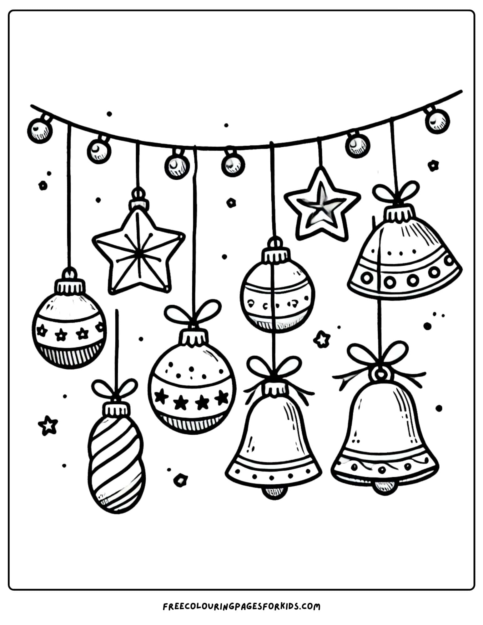 christmas ornaments hanging up coloring page