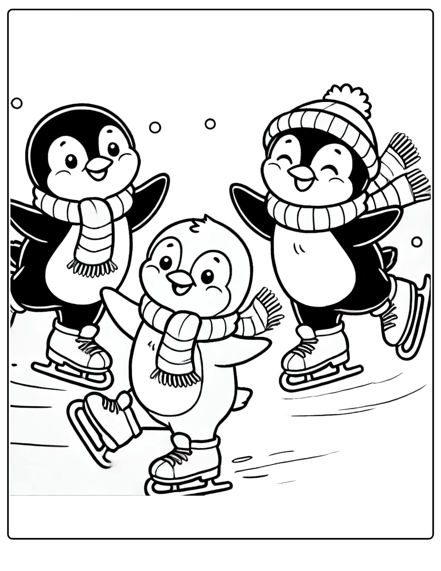 christmas penguins ice skating coloring page