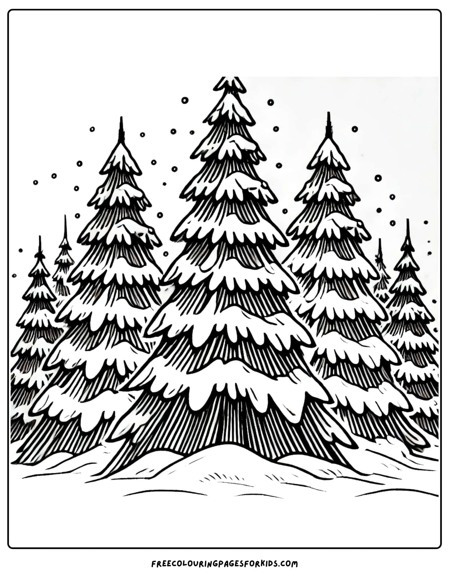 christmas pine trees covered in snow coloring page