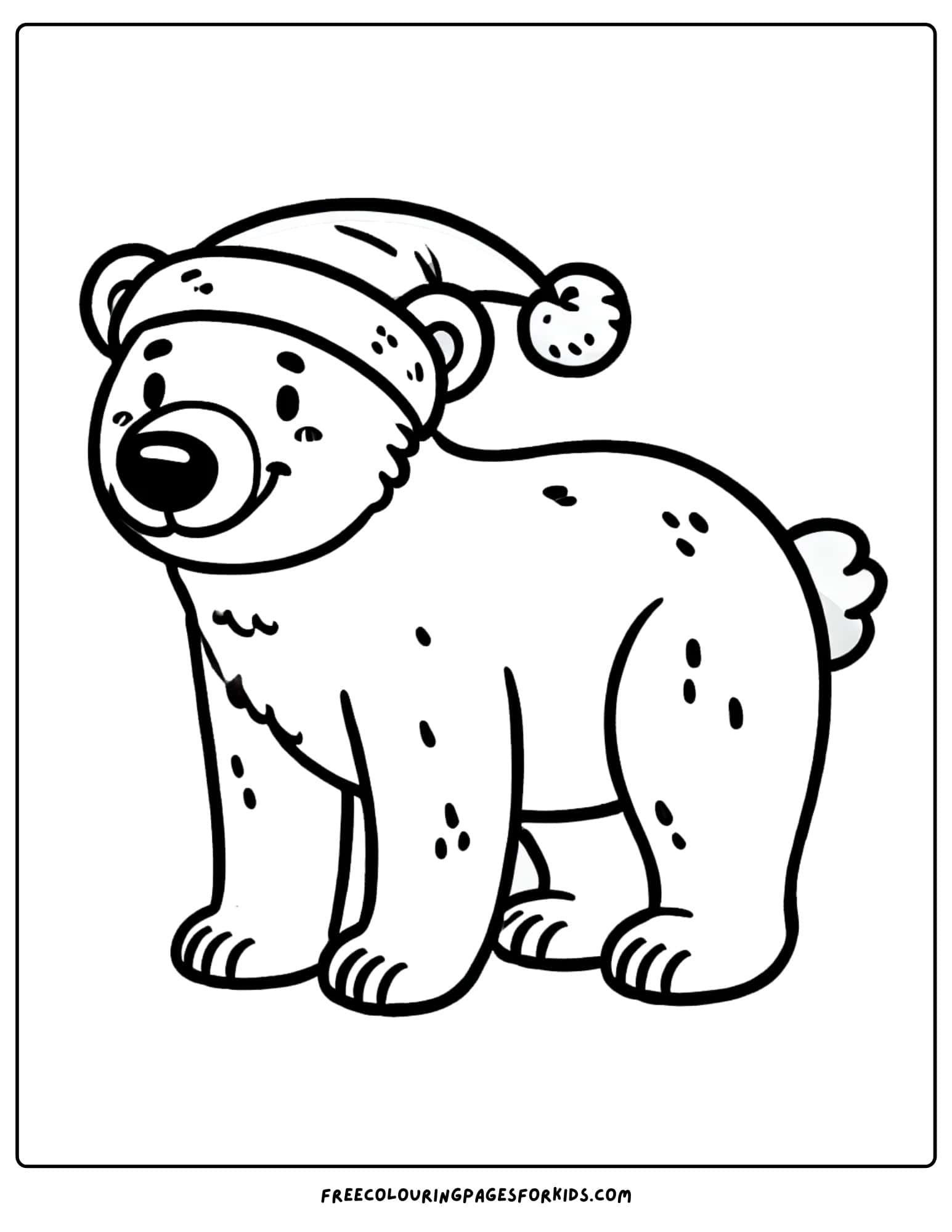 christmas polar bear wearing a hat coloring page