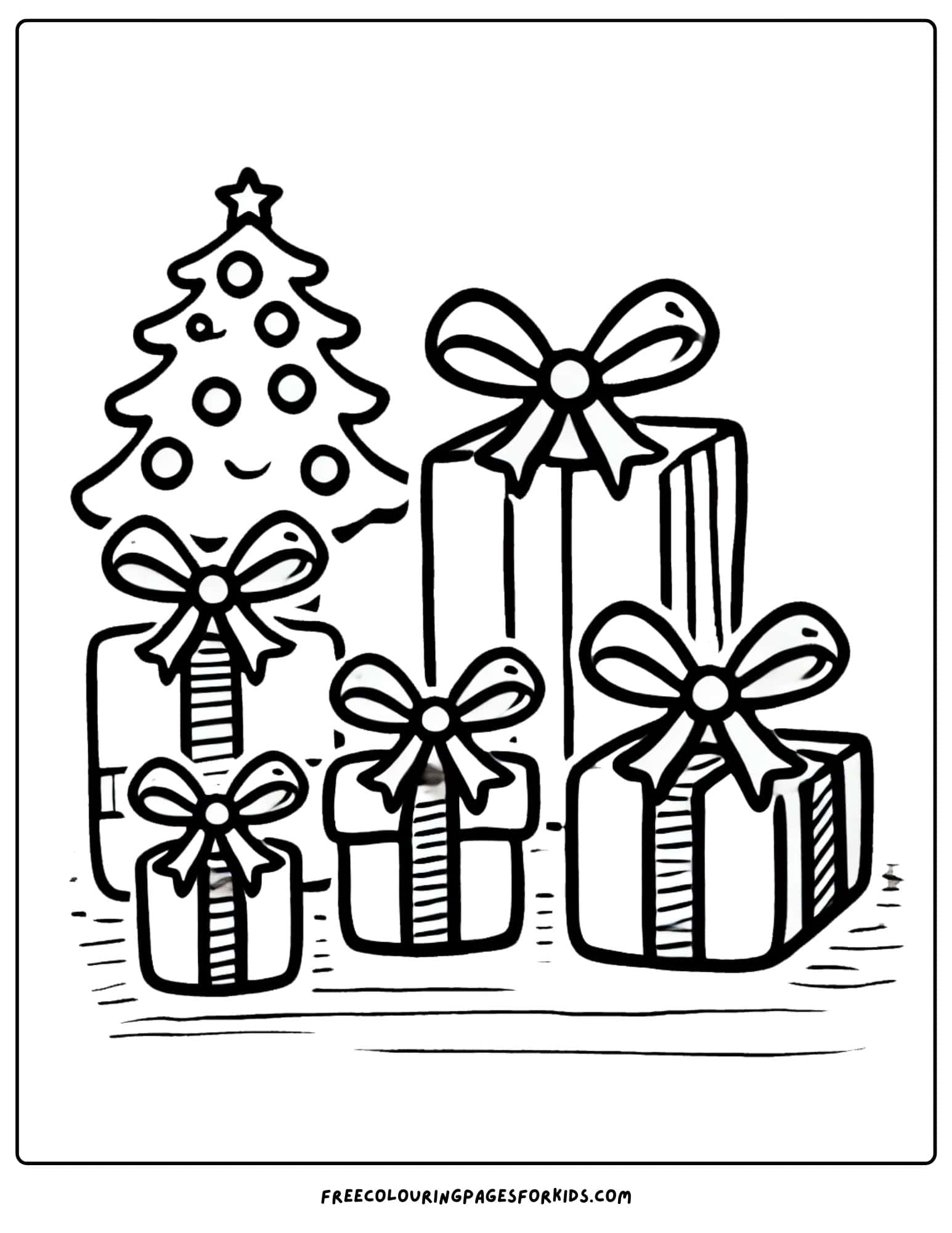 christmas presents under a tree coloring page