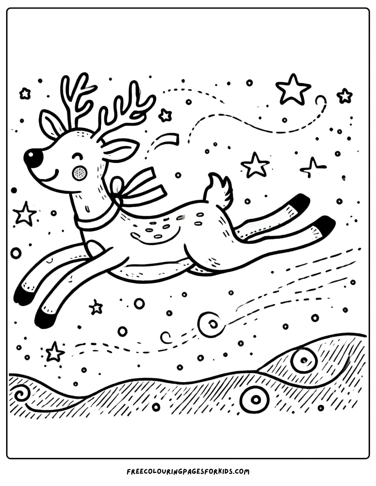 christmas reindeer flying through the sky coloring page