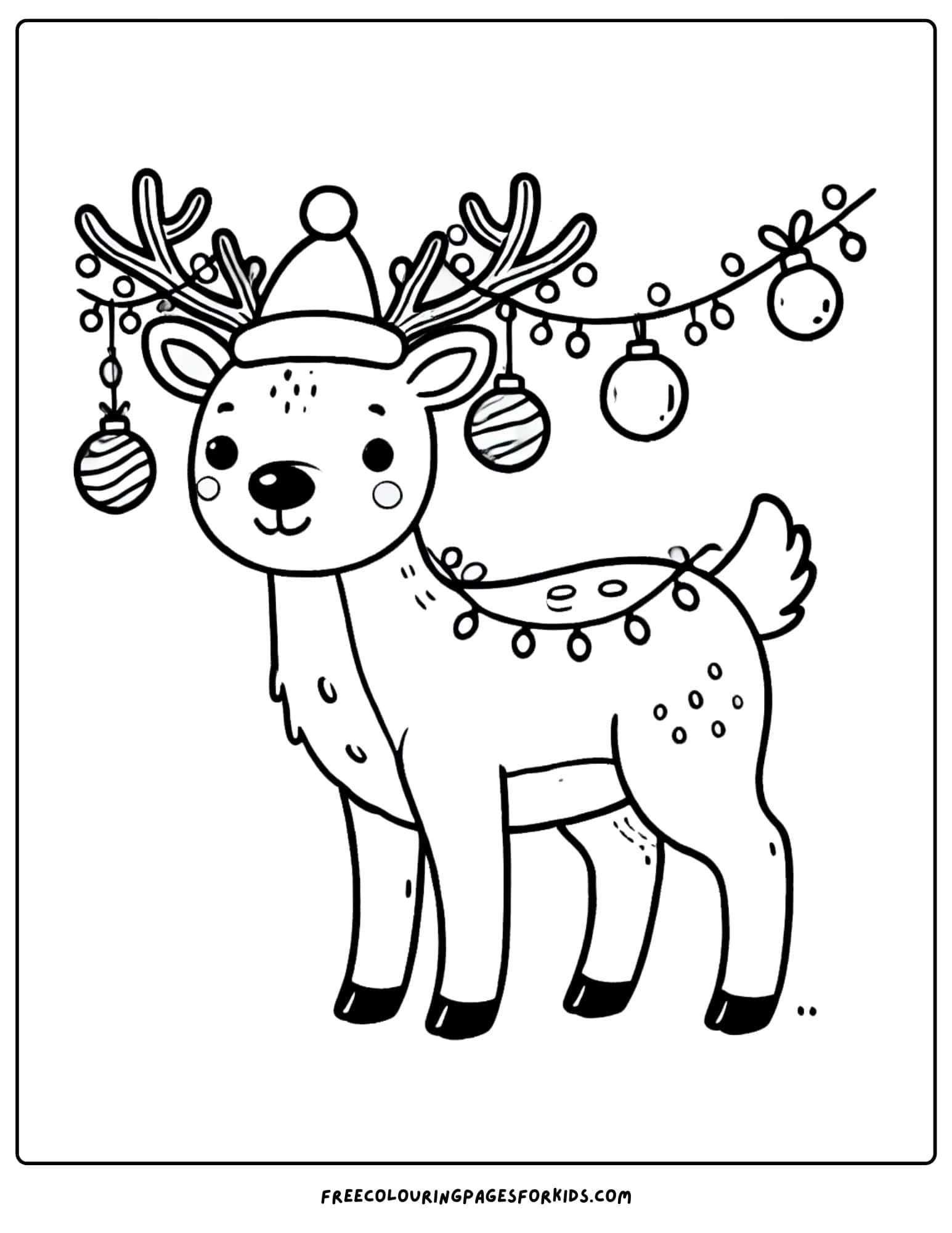 christmas reindeer with antler decorations coloring page