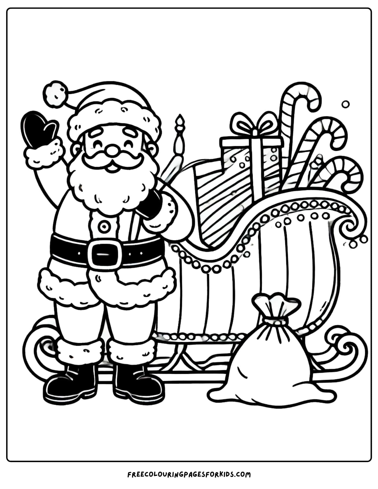 christmas time with santa waving coloring page