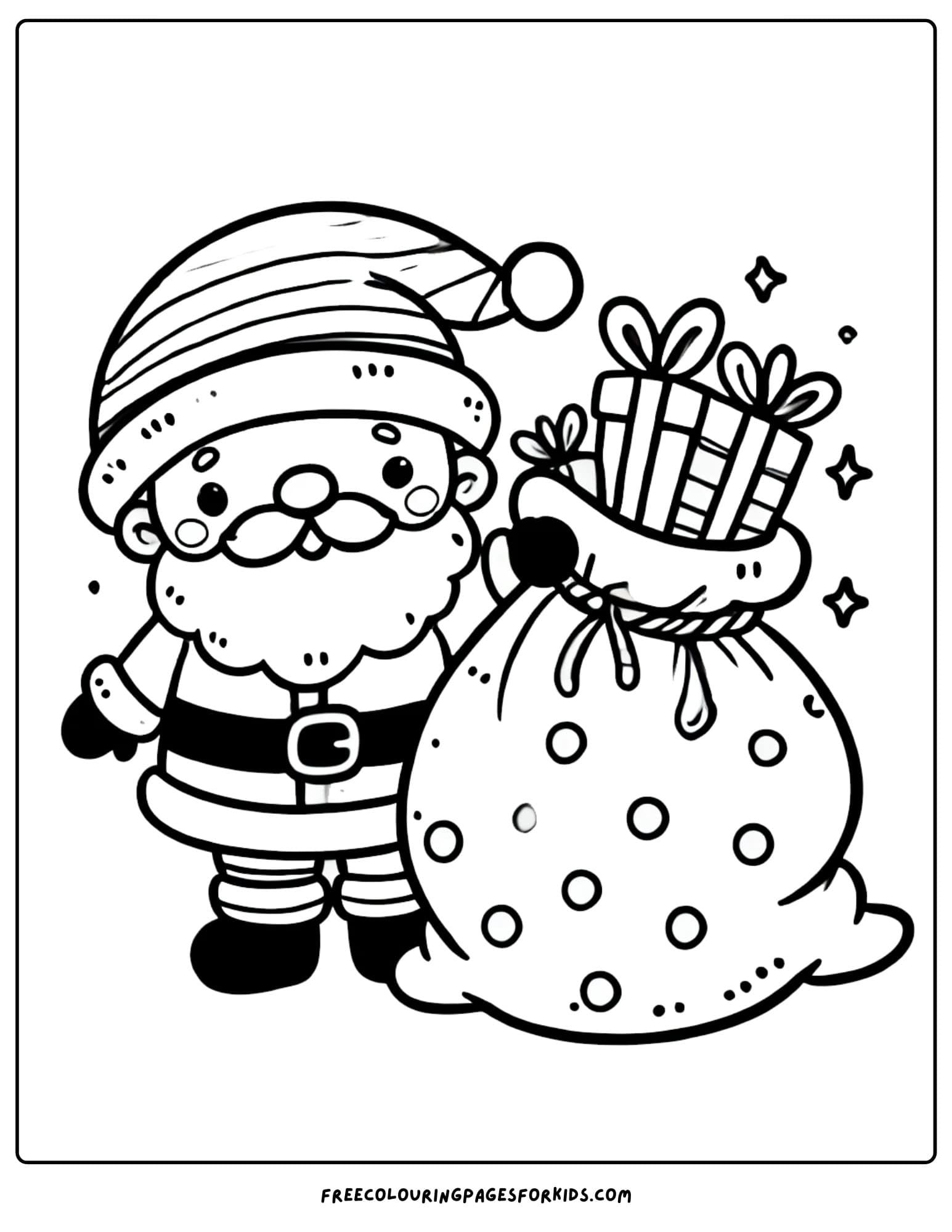 christmas santa with a bag of presents coloring page