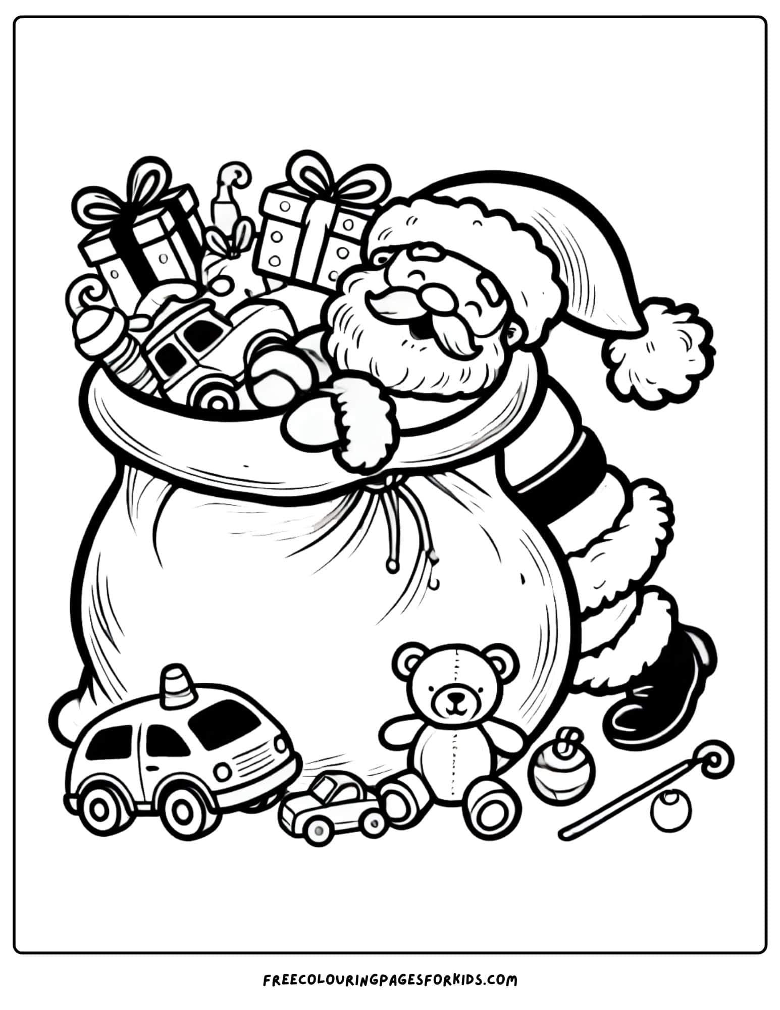 christmas santa sack full of presents coloring page