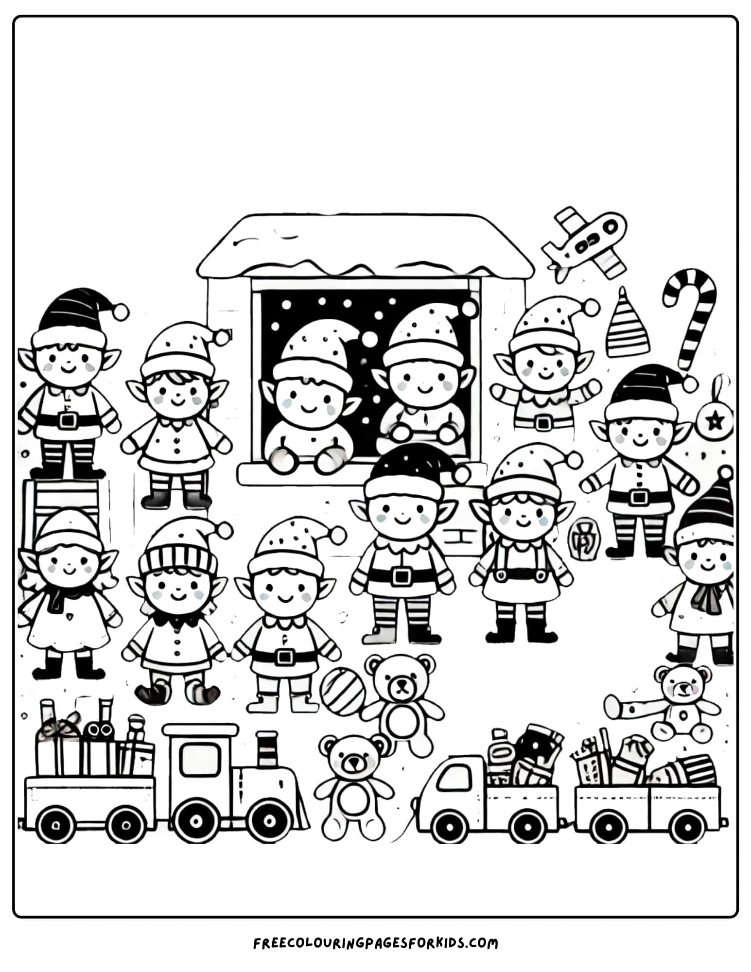 christmas time in santas workshop coloring page