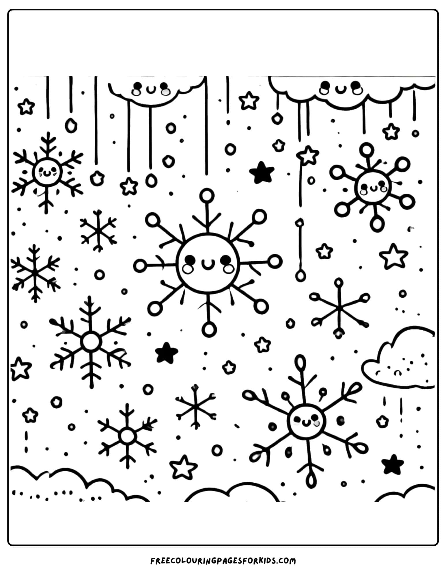 christmas snowflakes falling coloring page