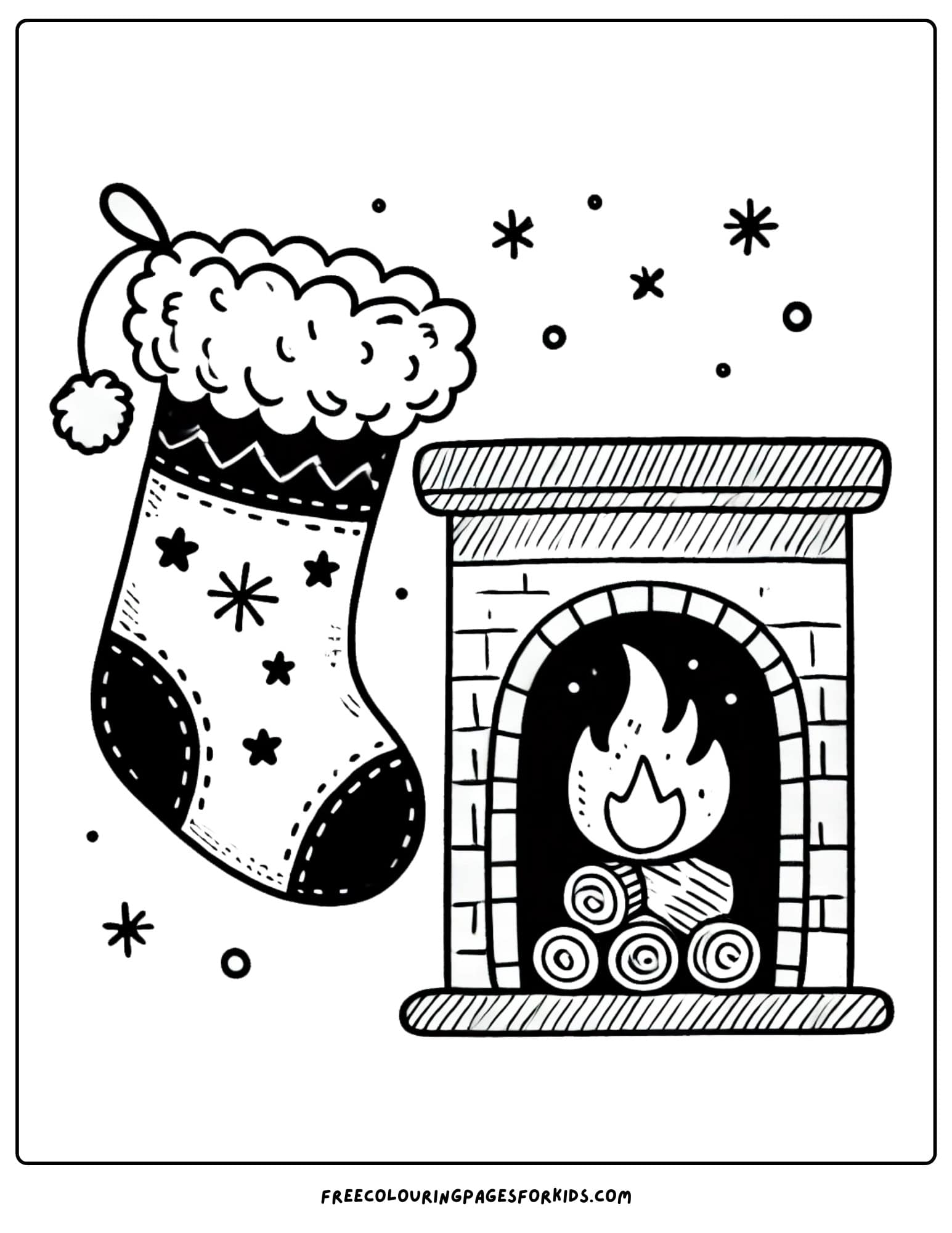 christmas stocling hanging by fireplace coloring page