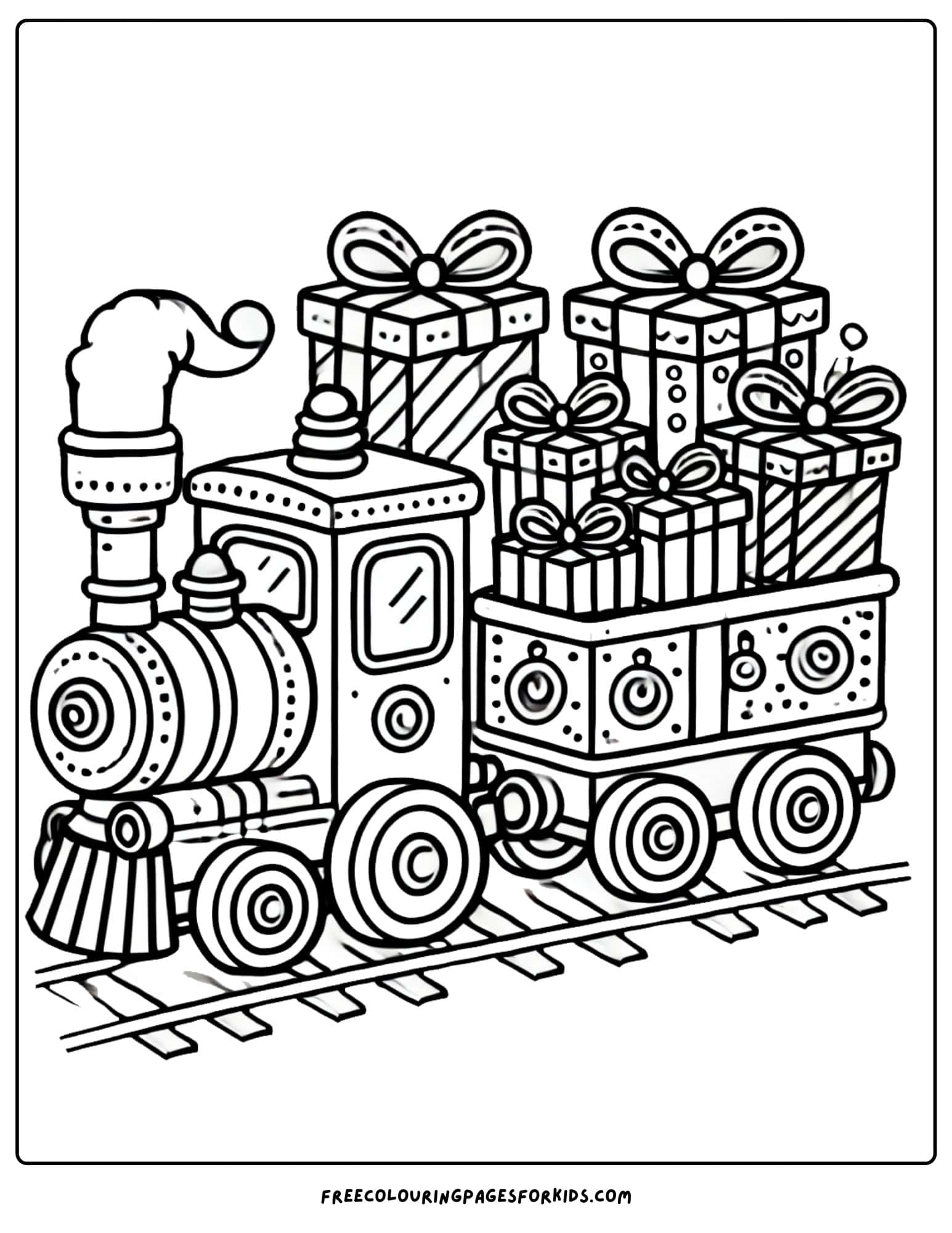 christmas train with lots of toys coloring page