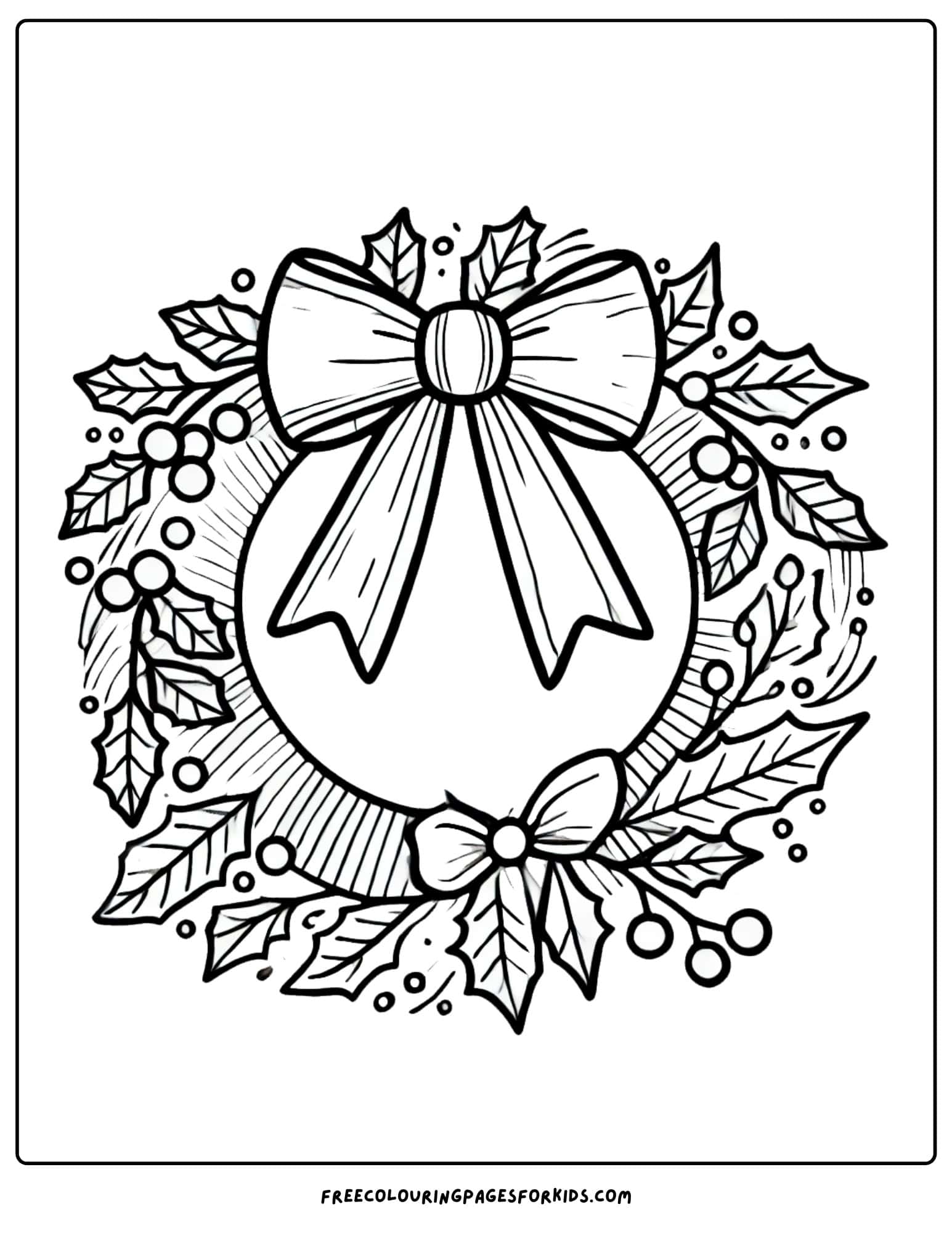 christmas wreath with bow coloring page