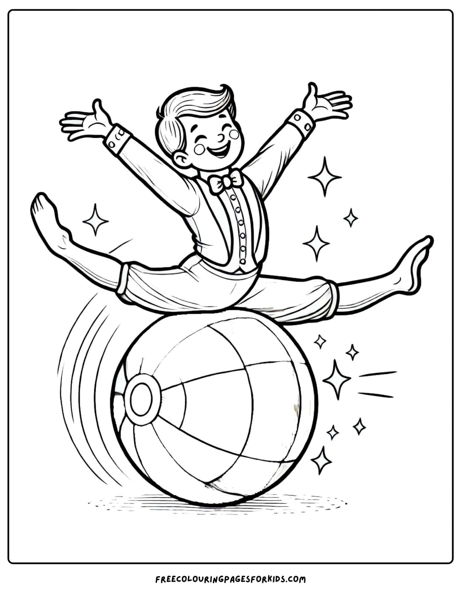 circus acrobat performing on a ball coloring page