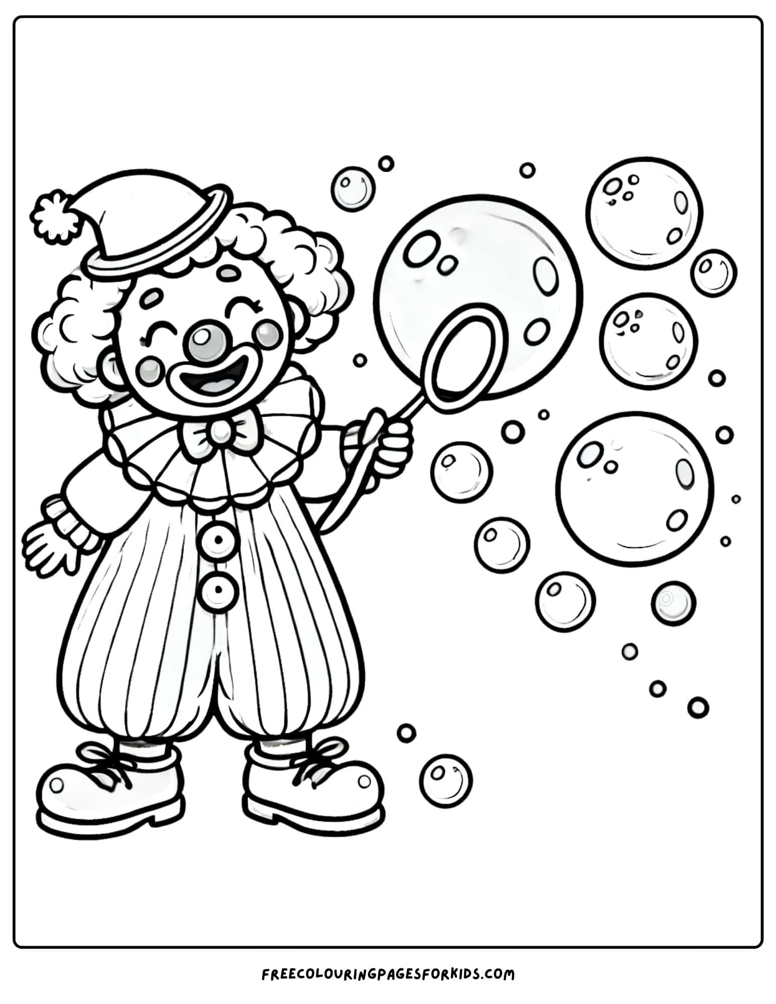 circus clown blowing bubbles coloring page