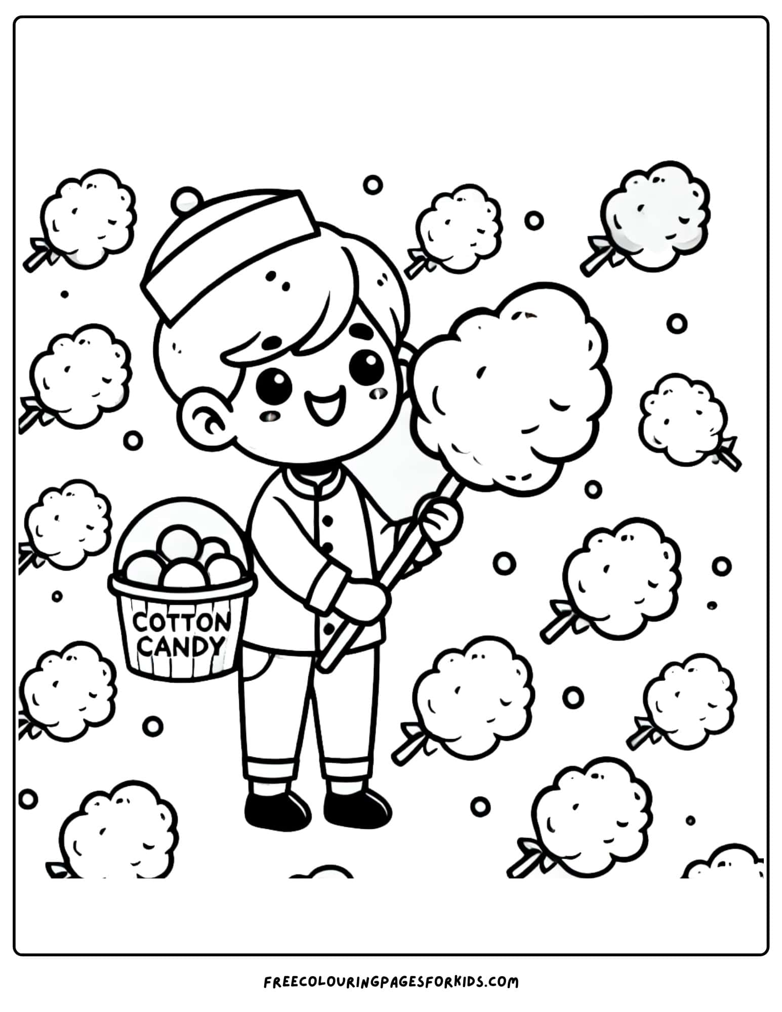 circus vender selling cotton candy coloring page