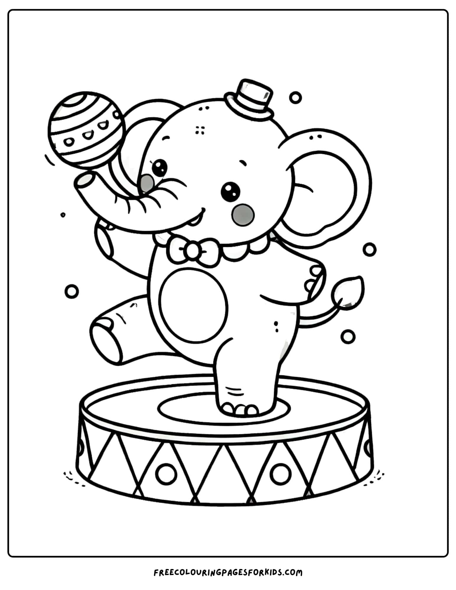 circus elephant balancing on a ball coloring page