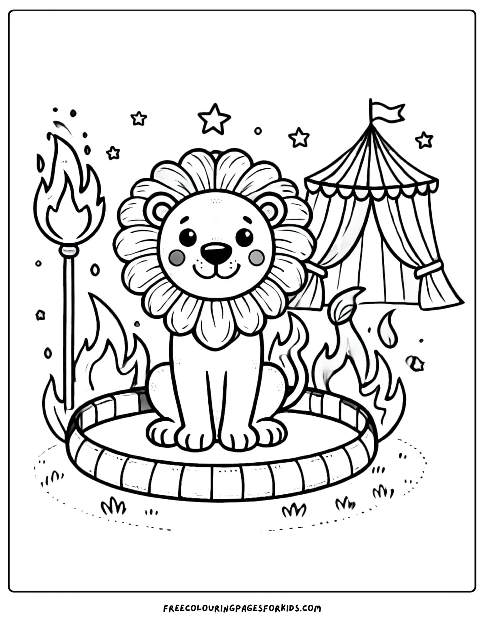 circus lion performing coloring page