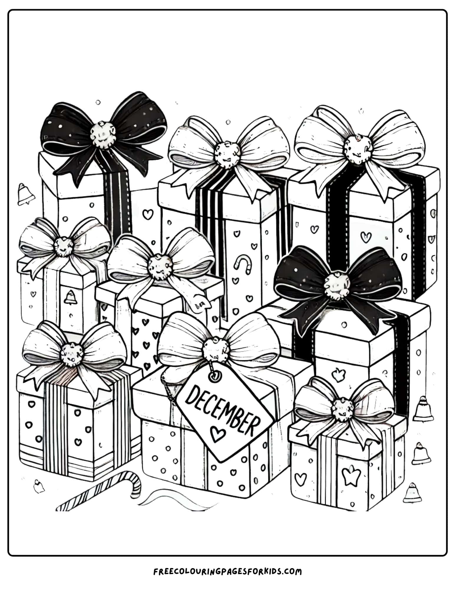 december stack of presents coloring page