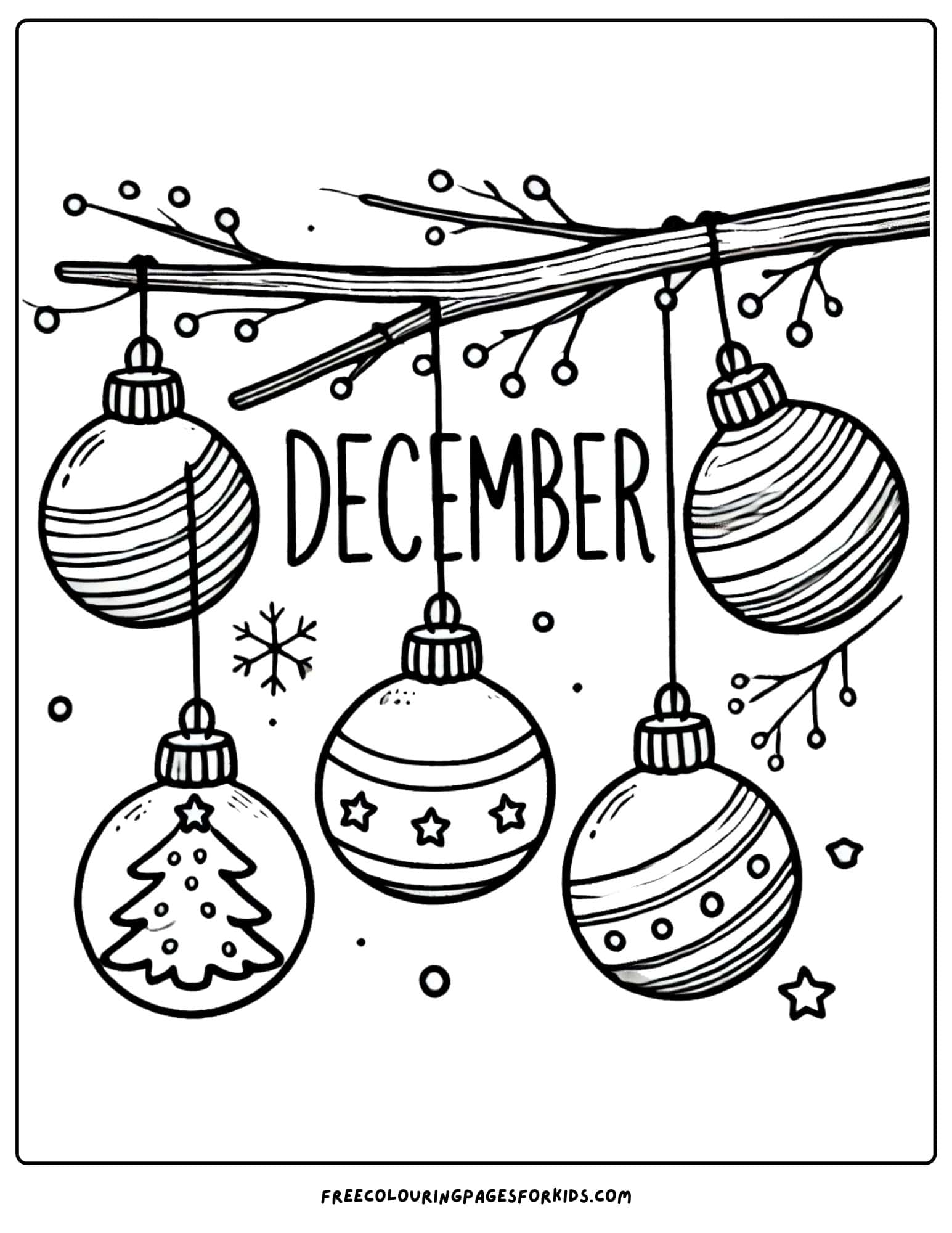 december hanging ornaments coloring page