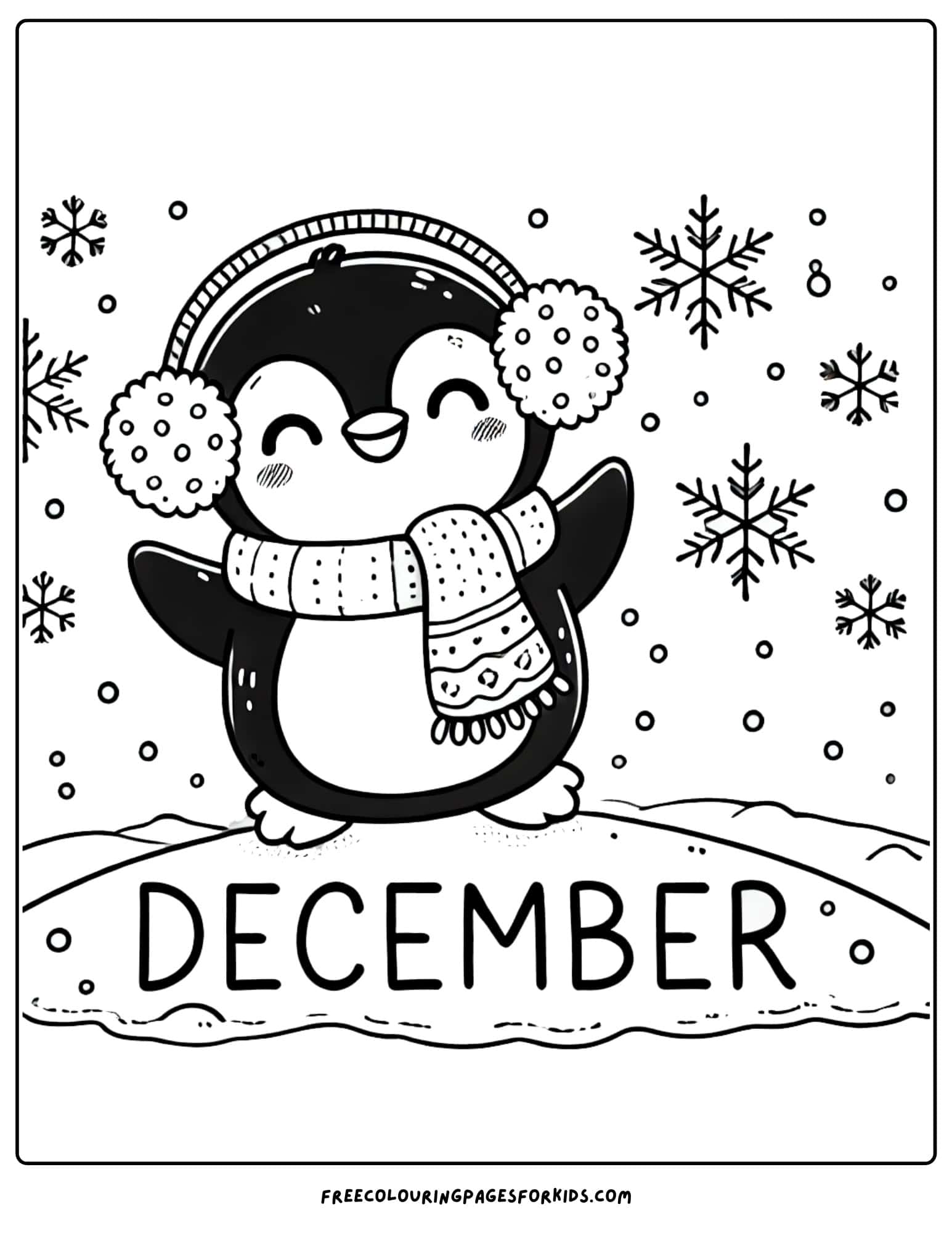 december happy penguin coloring page