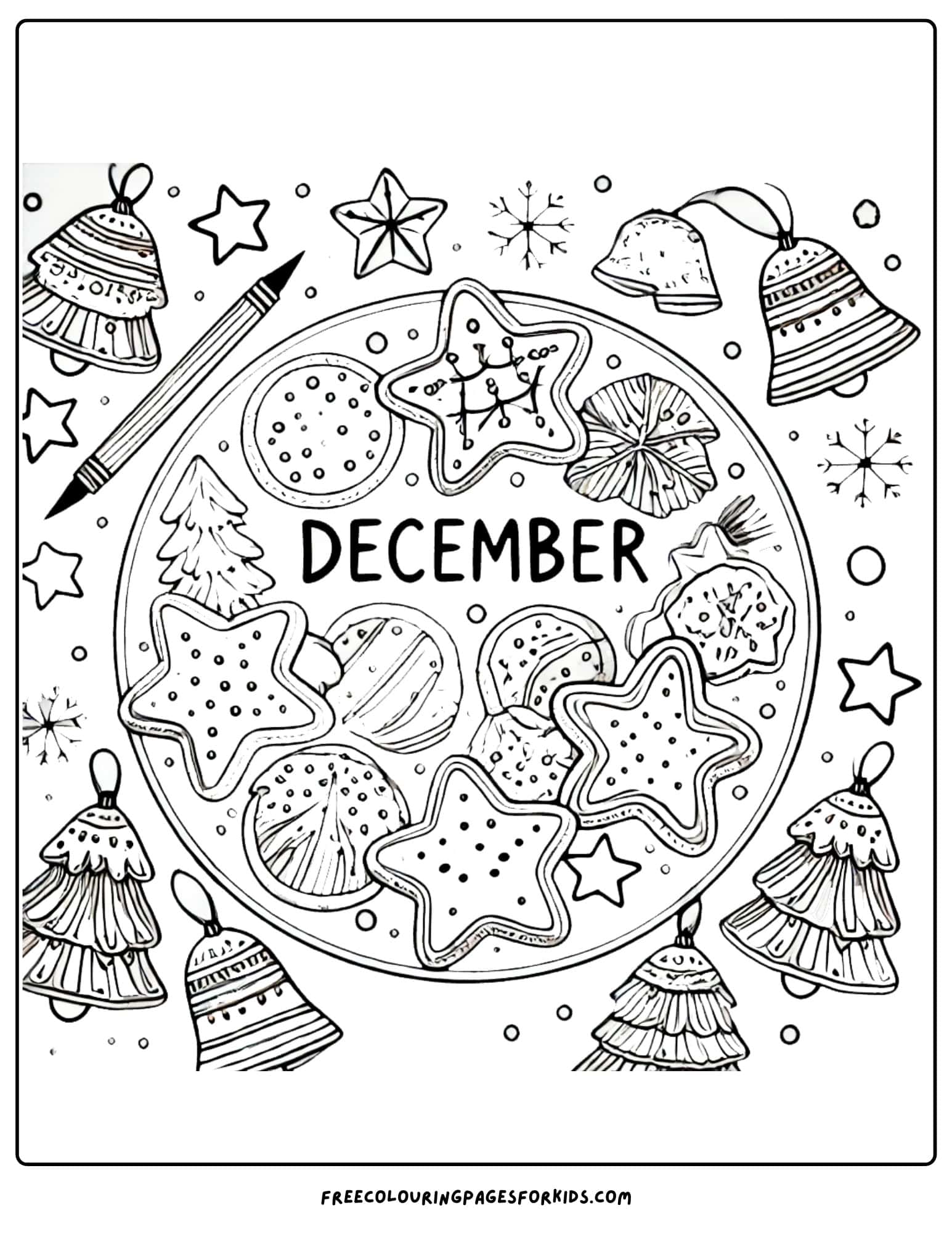 december plate of christmas cookies coloring page