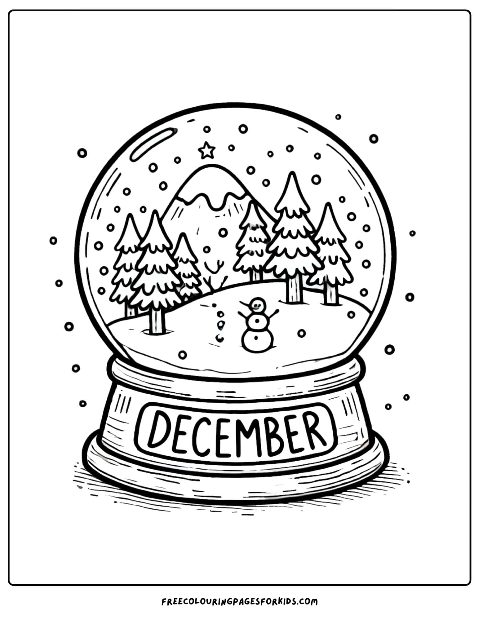 december snow globe scene coloring page