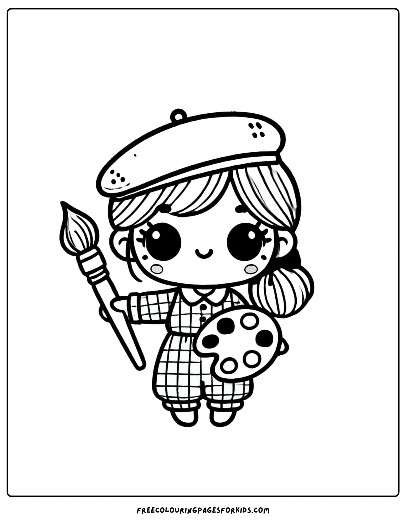 doll artist wearing a beret coloring page