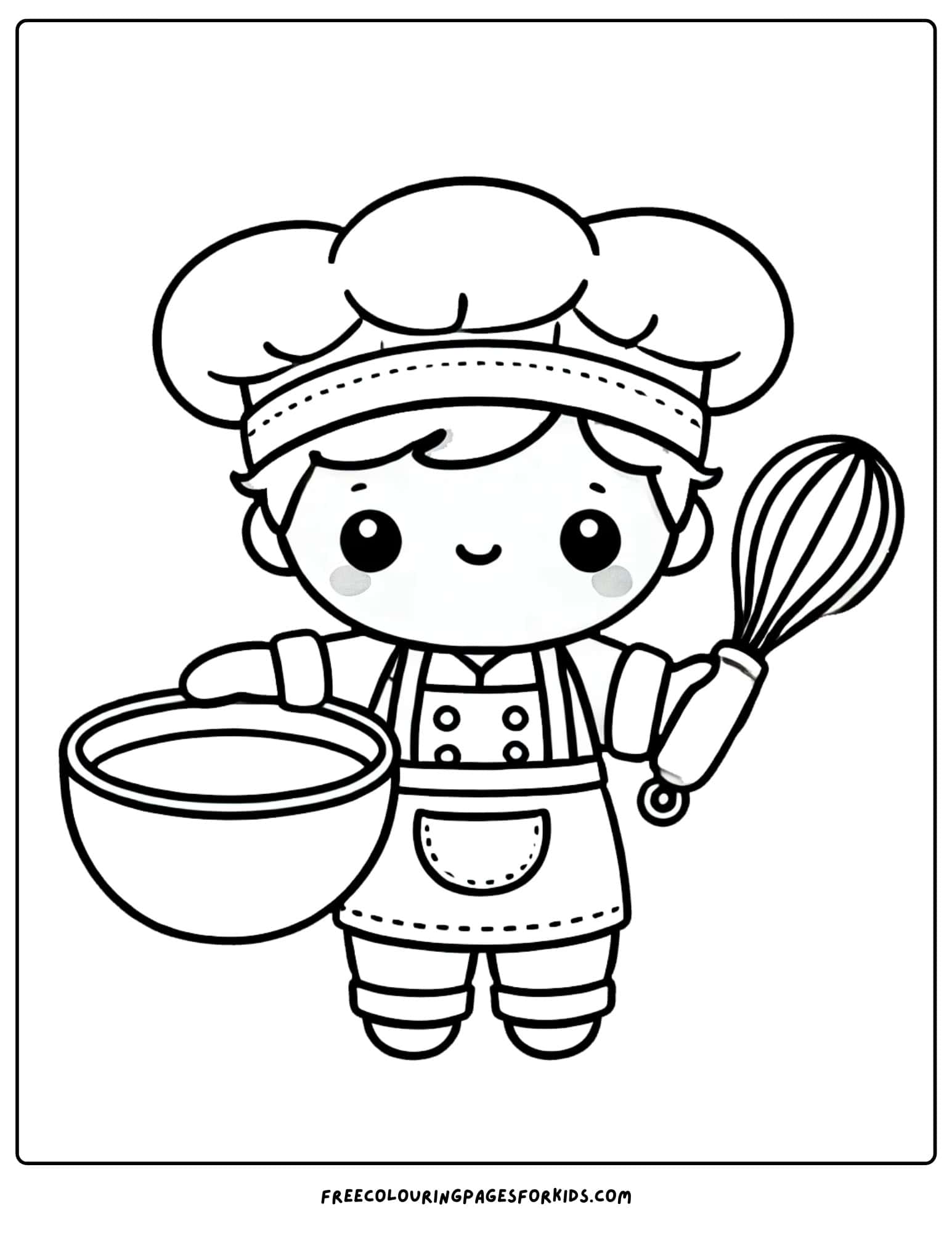 doll chef with hat and mixer coloring page