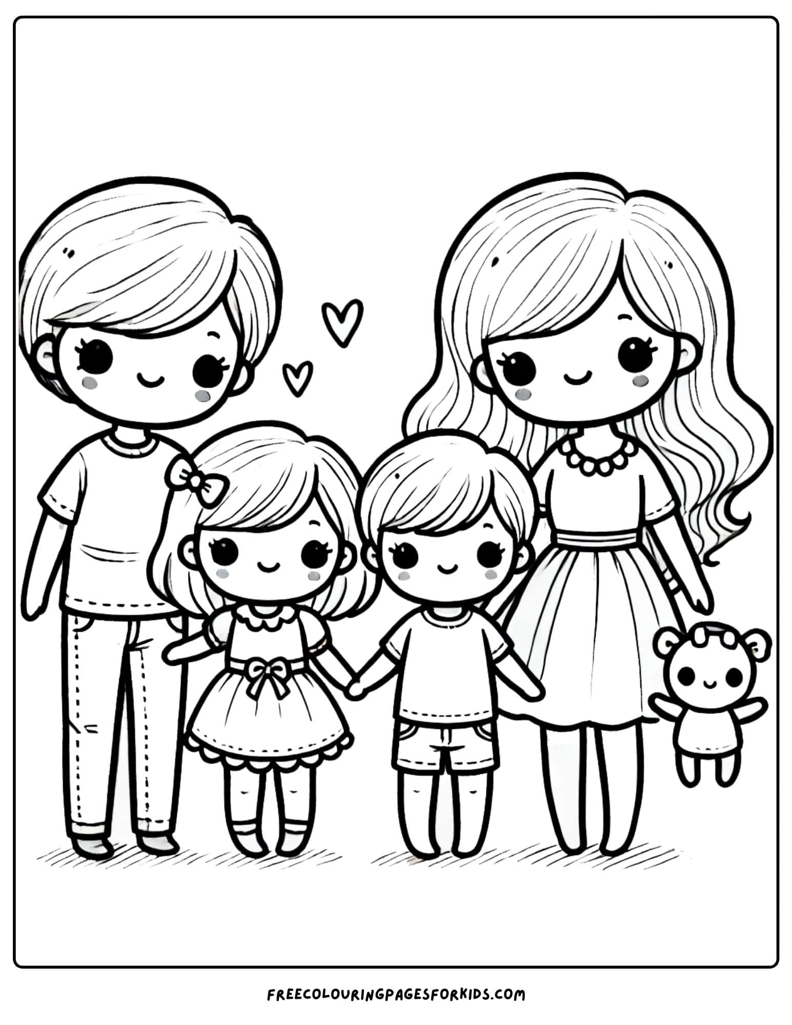 doll family holding hands coloring page