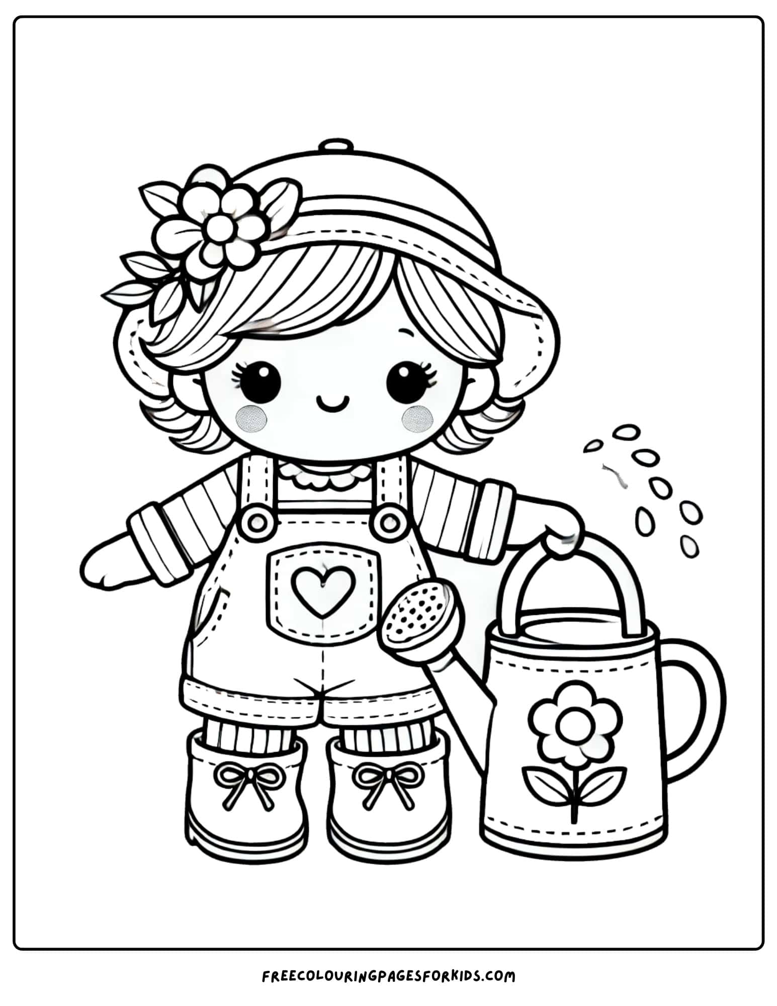 doll gardener with watering can coloring page