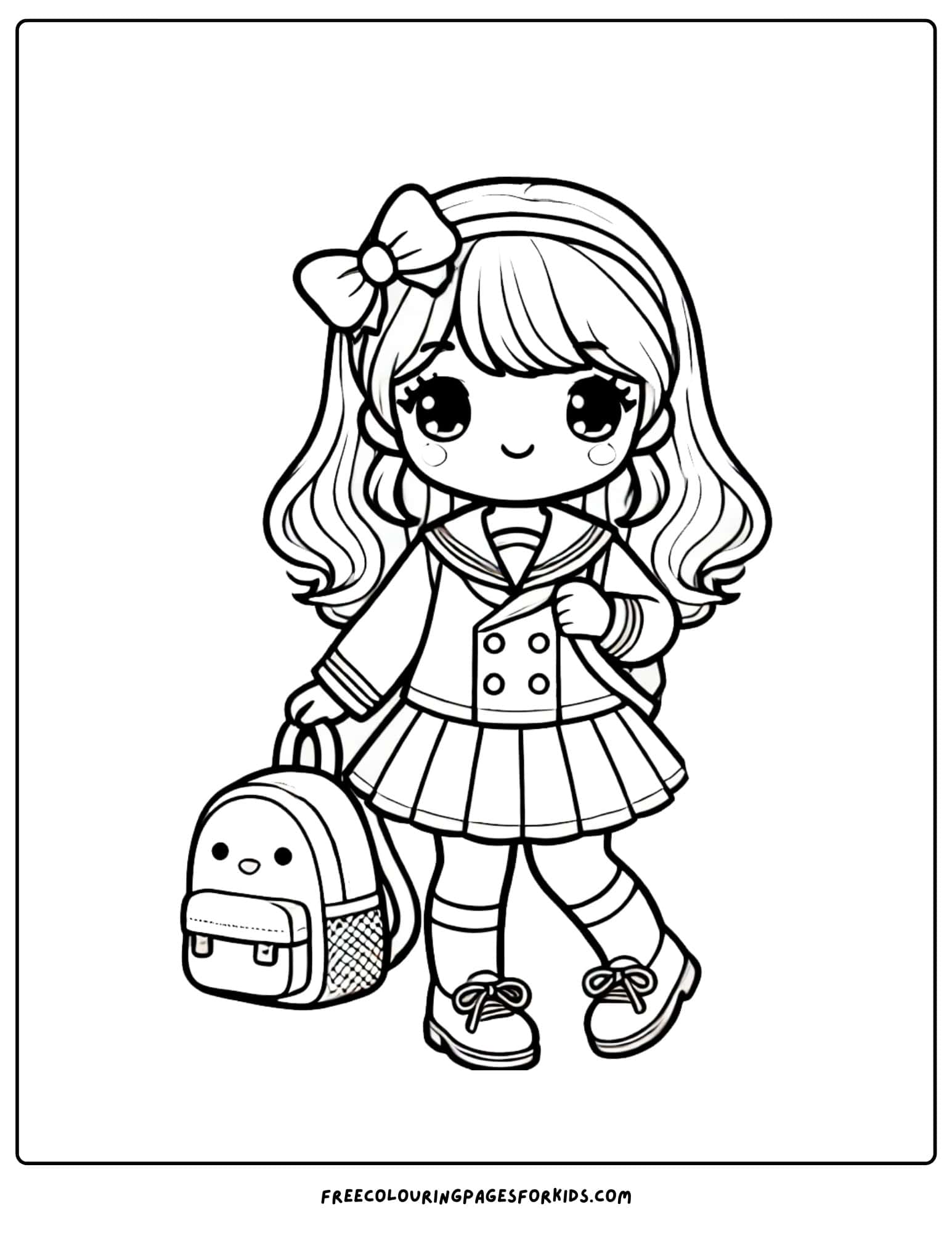 doll schoolgirl and backpack coloring page