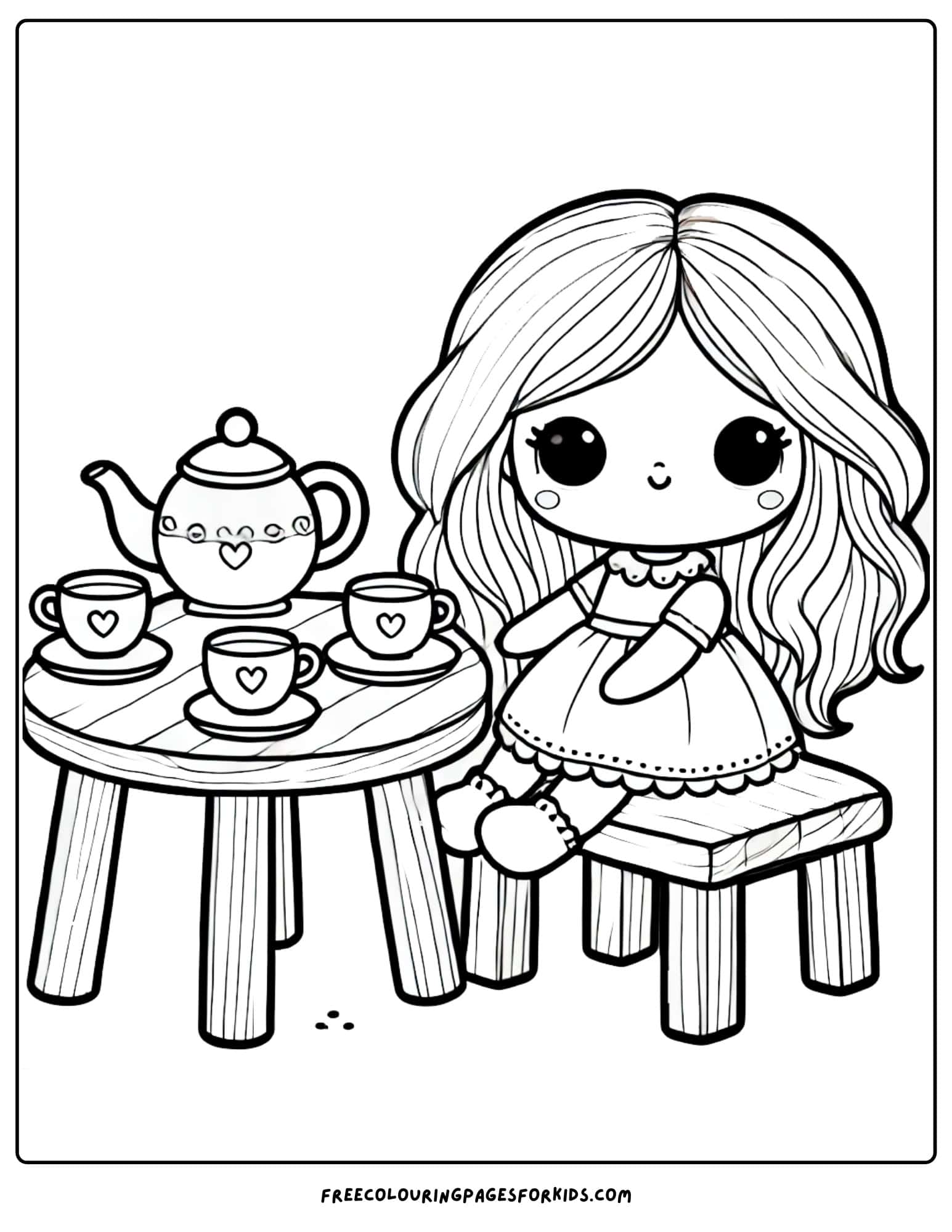 doll tea party coloring page