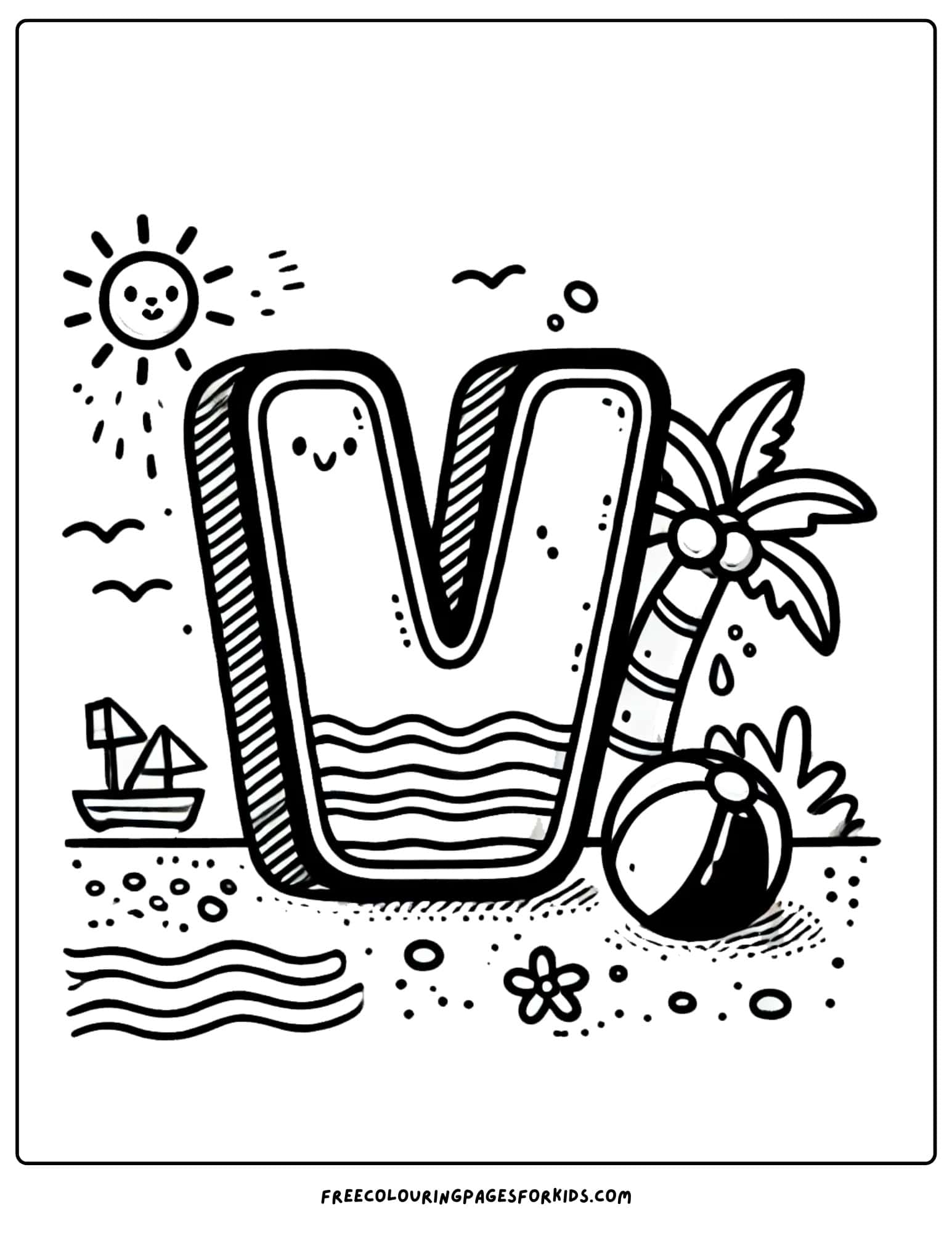 letter V for vacation coloring page