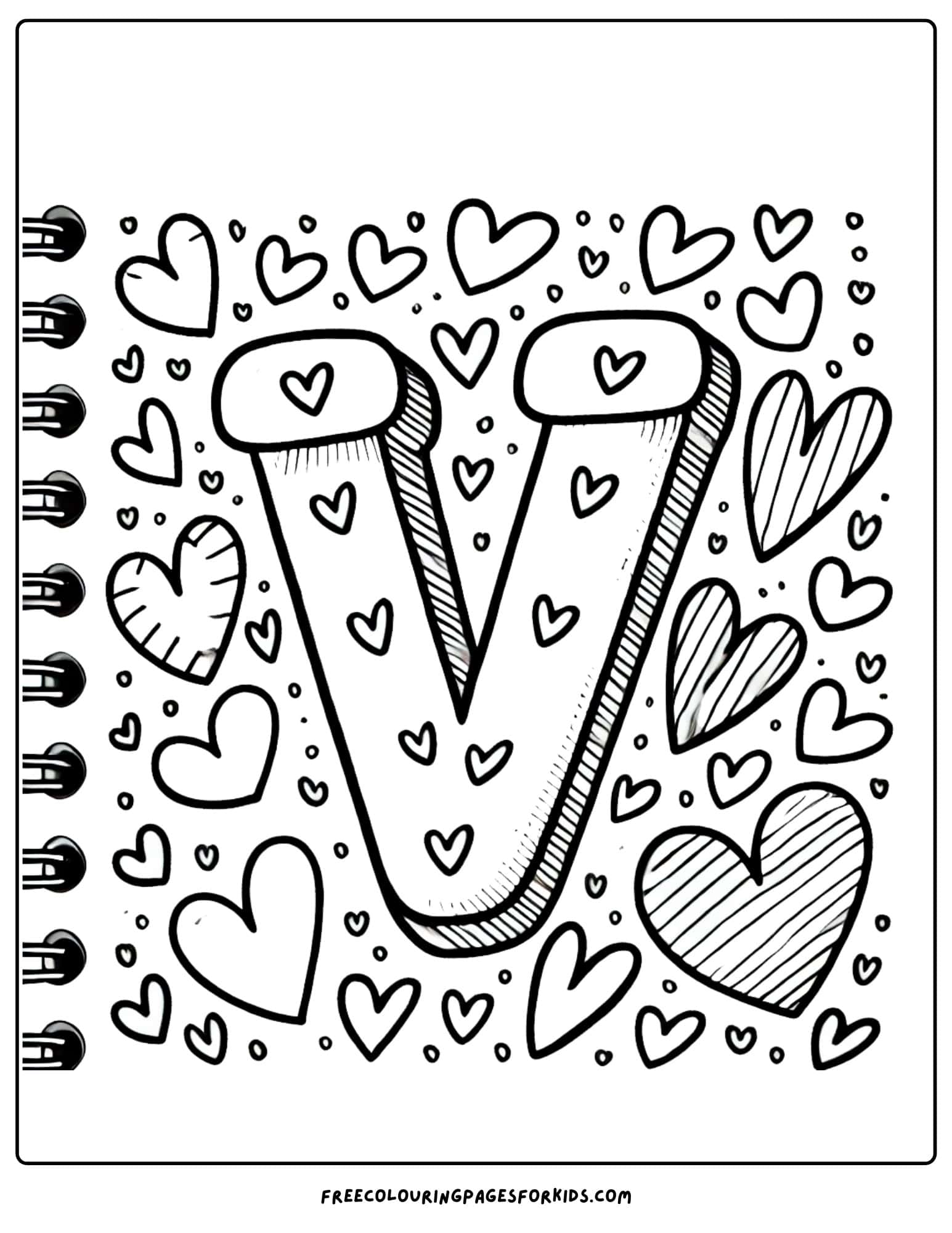 letter V for valentine coloring page