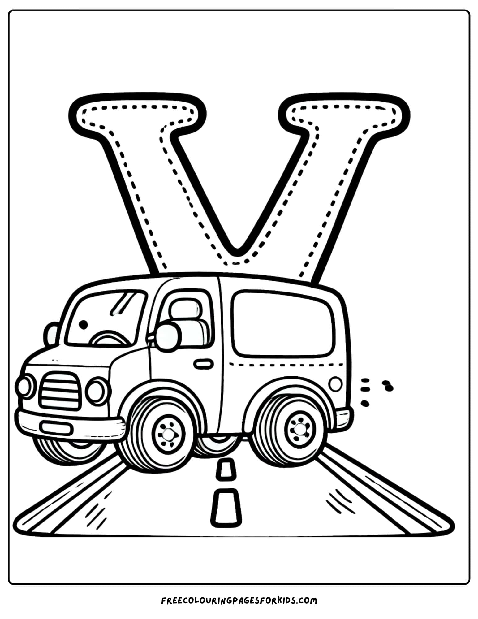 letter V for van coloring page