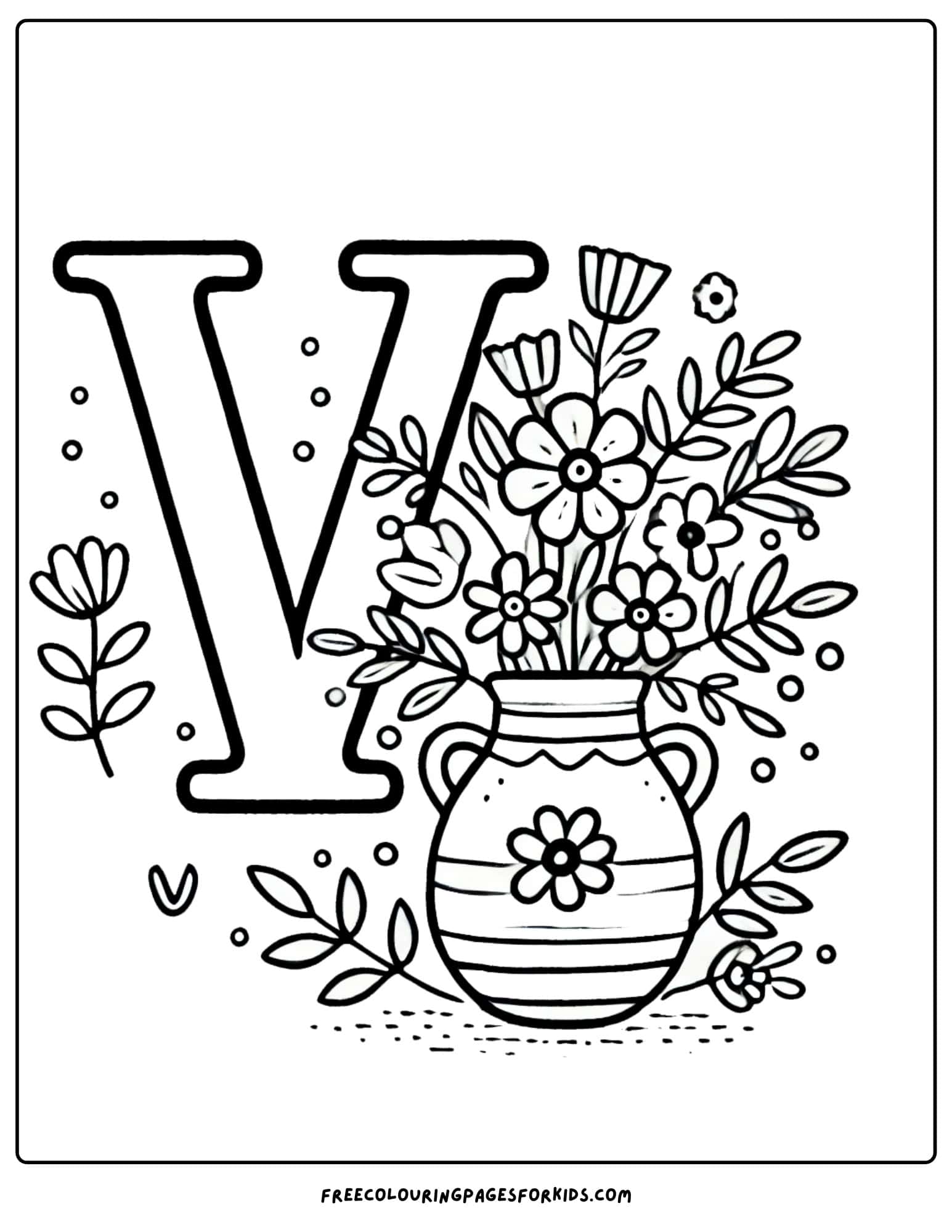 letter V for vase coloring page