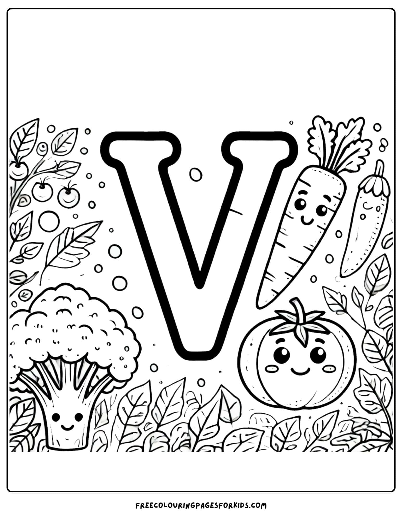 letter V for vegetables coloring page