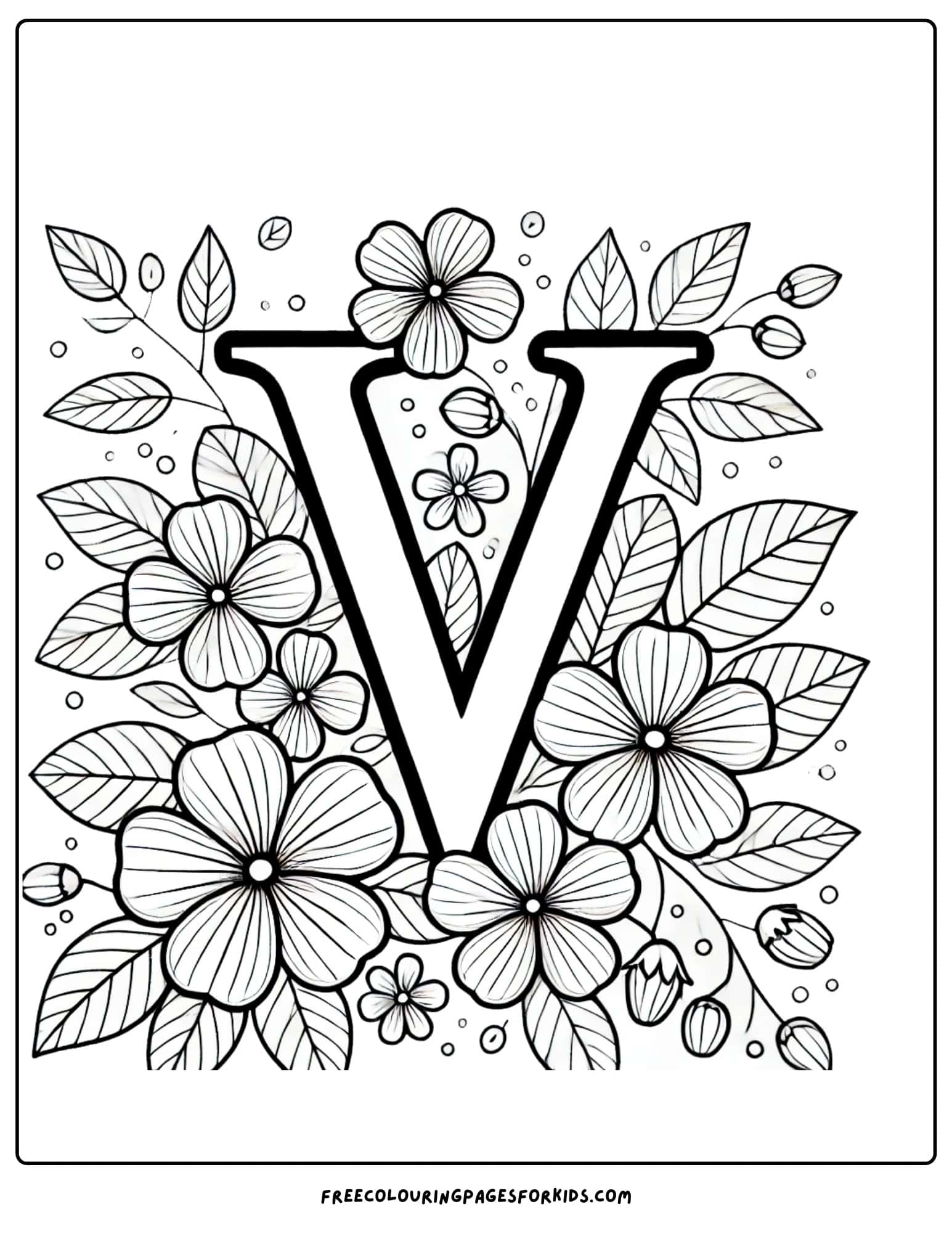 letter V for violets coloring page