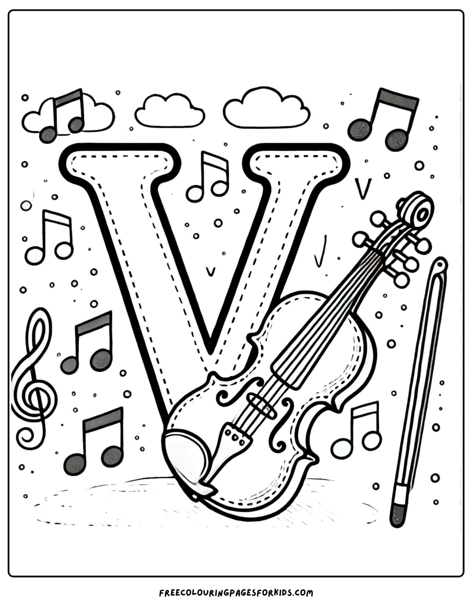 letter V for violin coloring page