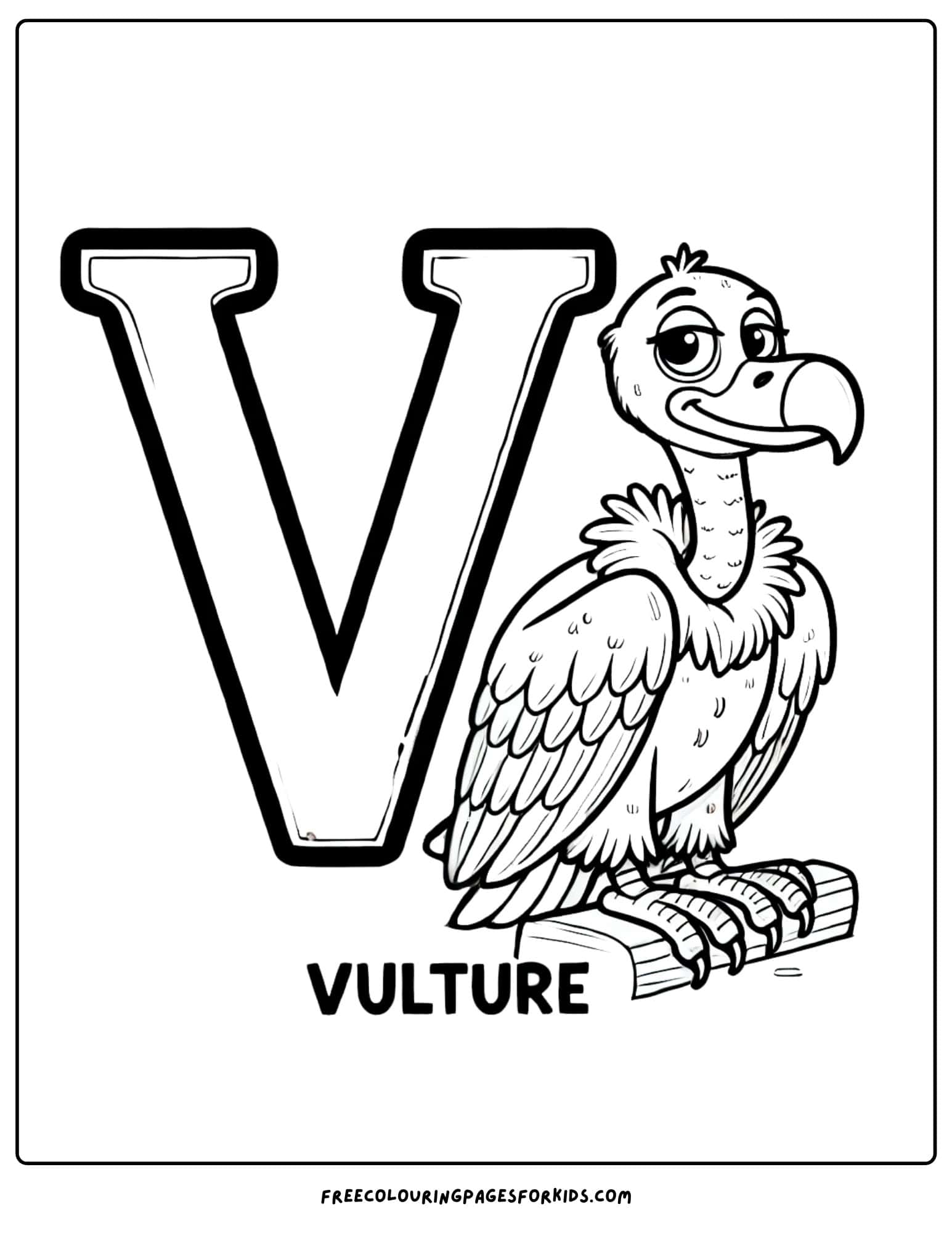 letter V for vulture coloring page