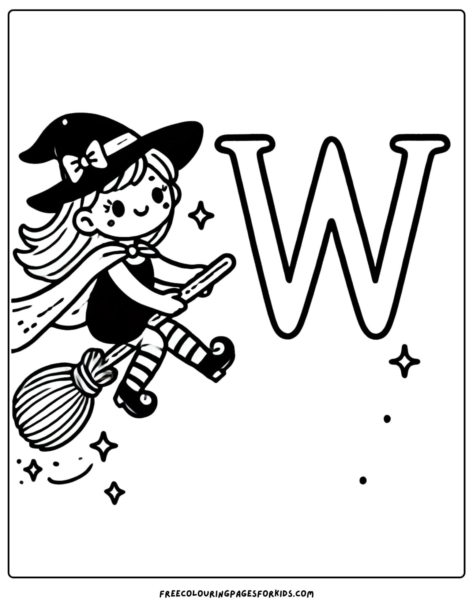 letter w for witch coloring page