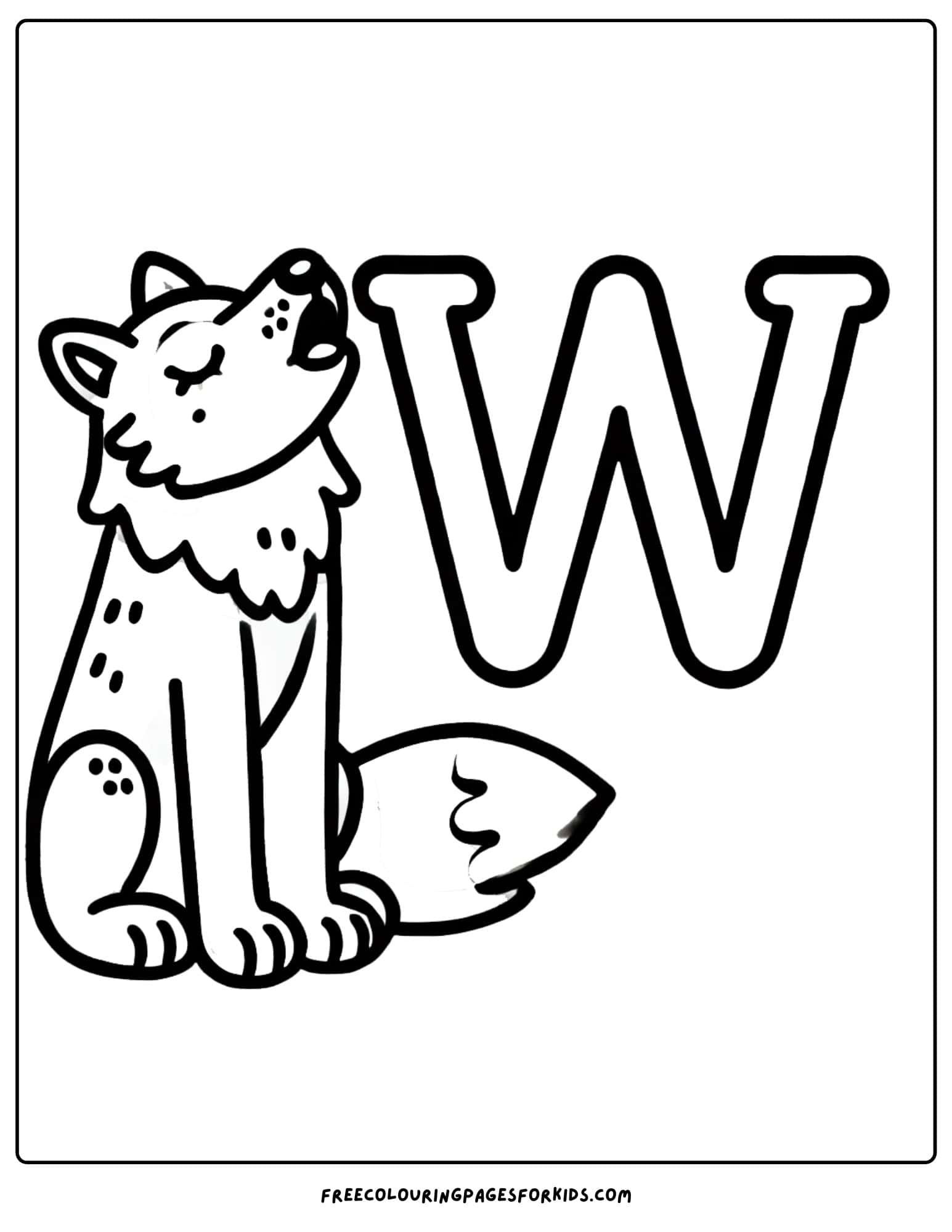 letter w for wolf coloring page