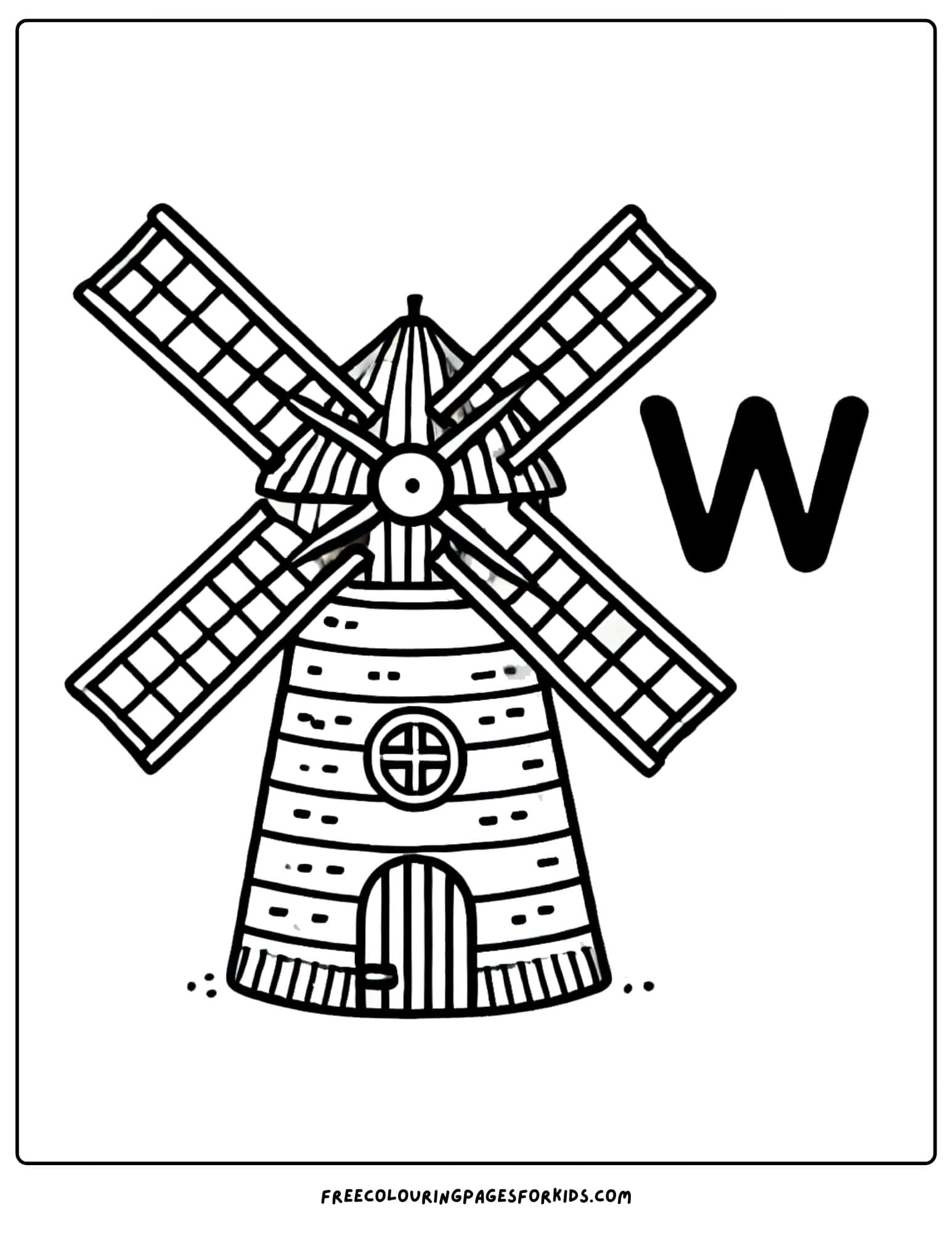 letter w for windmill coloring page