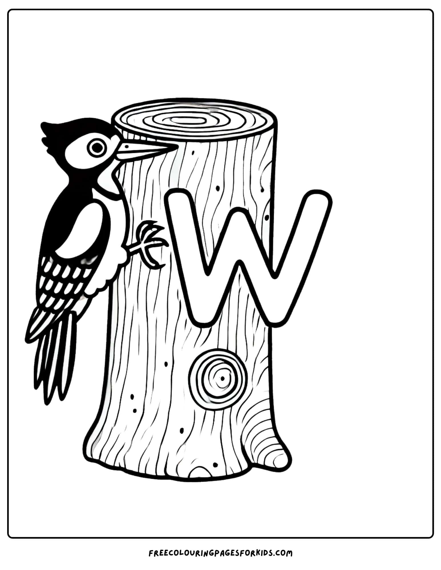 letter w for woodpecker coloring page