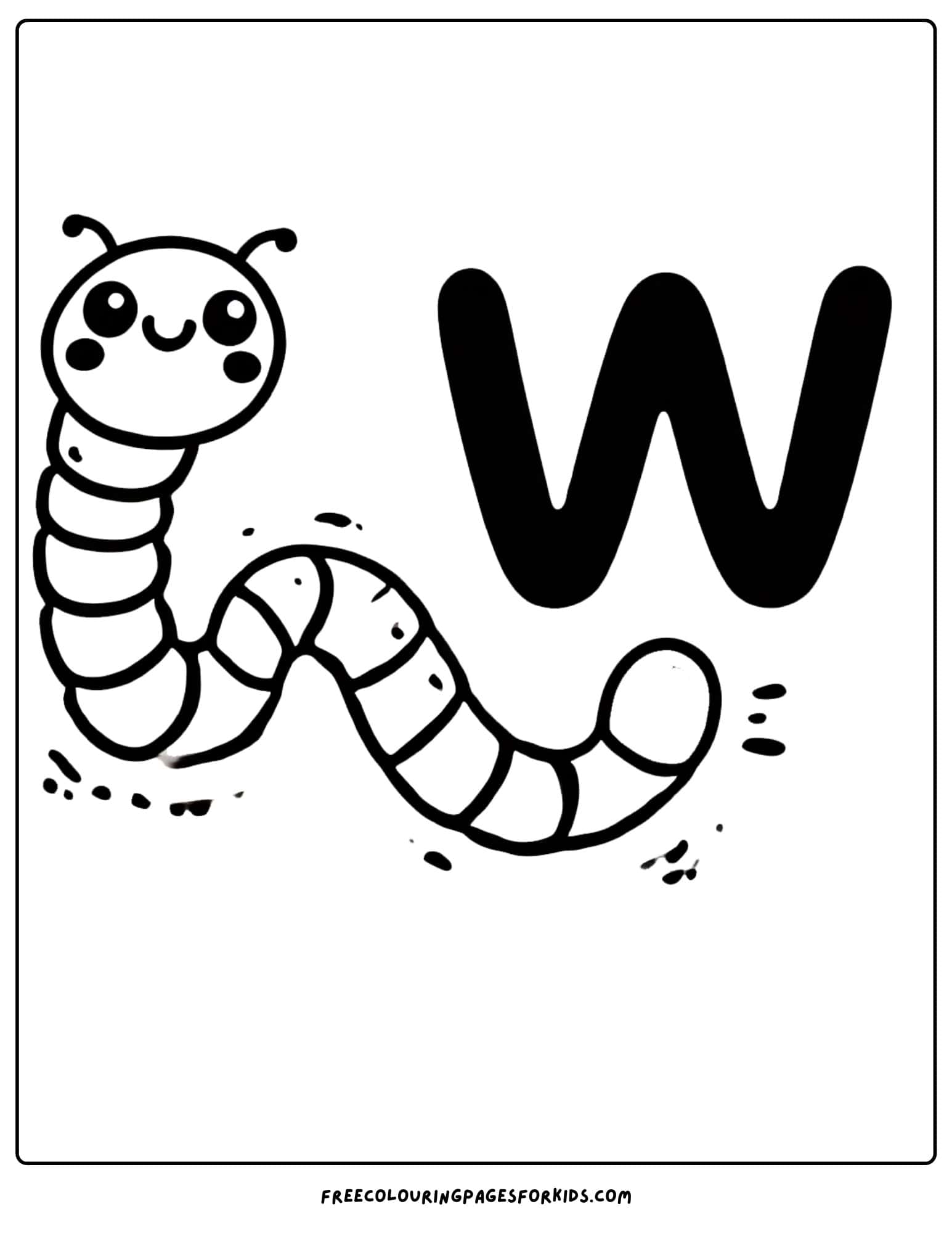 letter w for worm coloring page