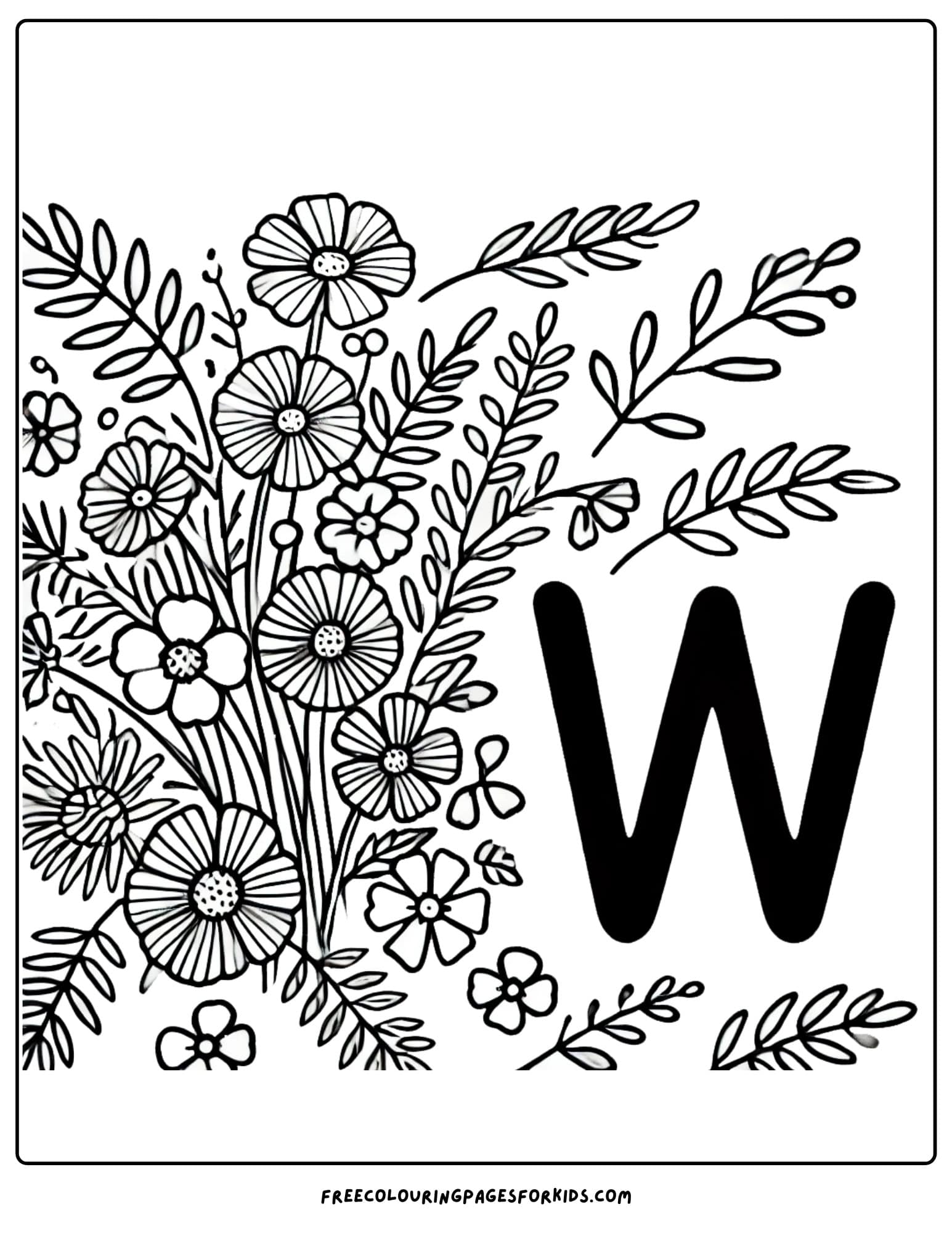 letter w for wildflowers coloring page