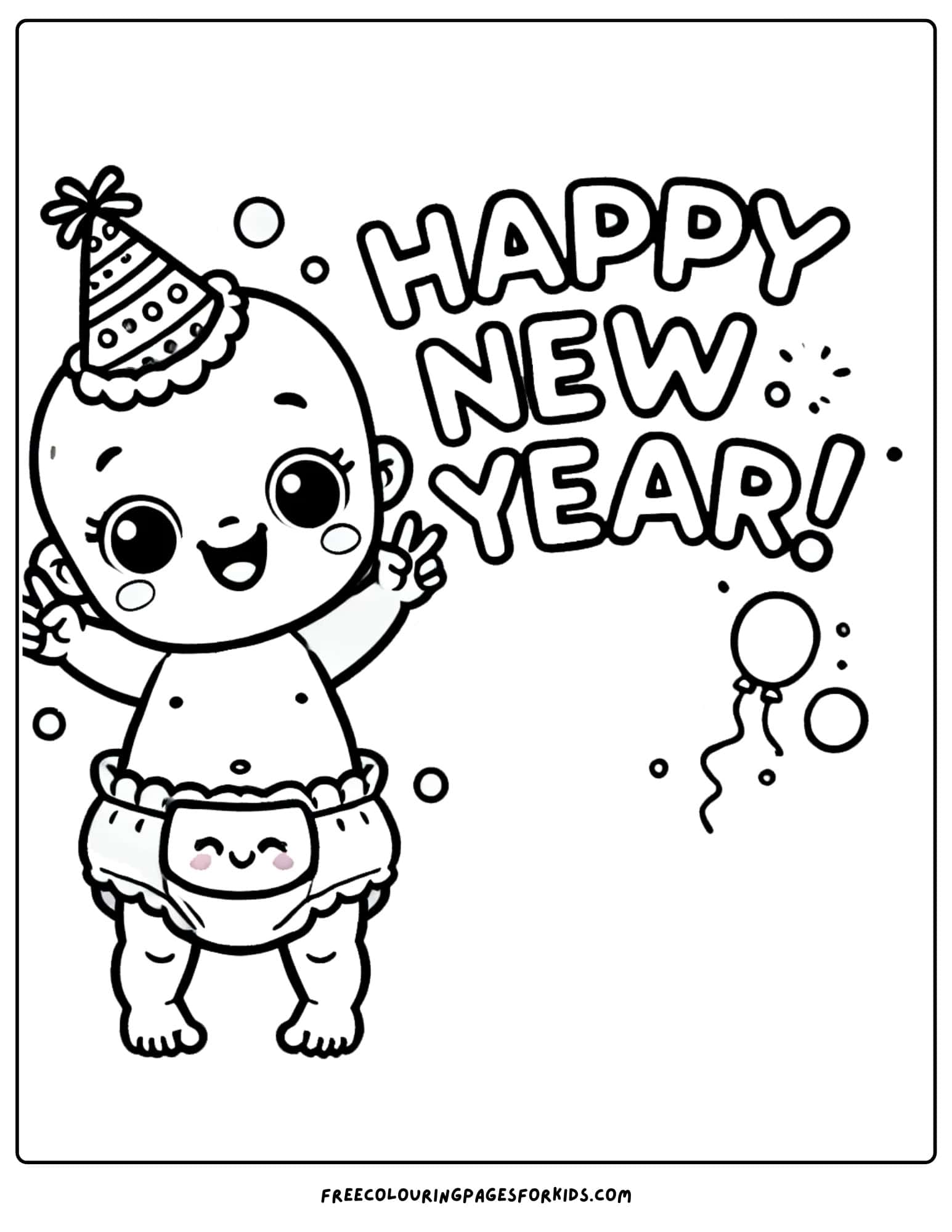 happy new year baby coloring page