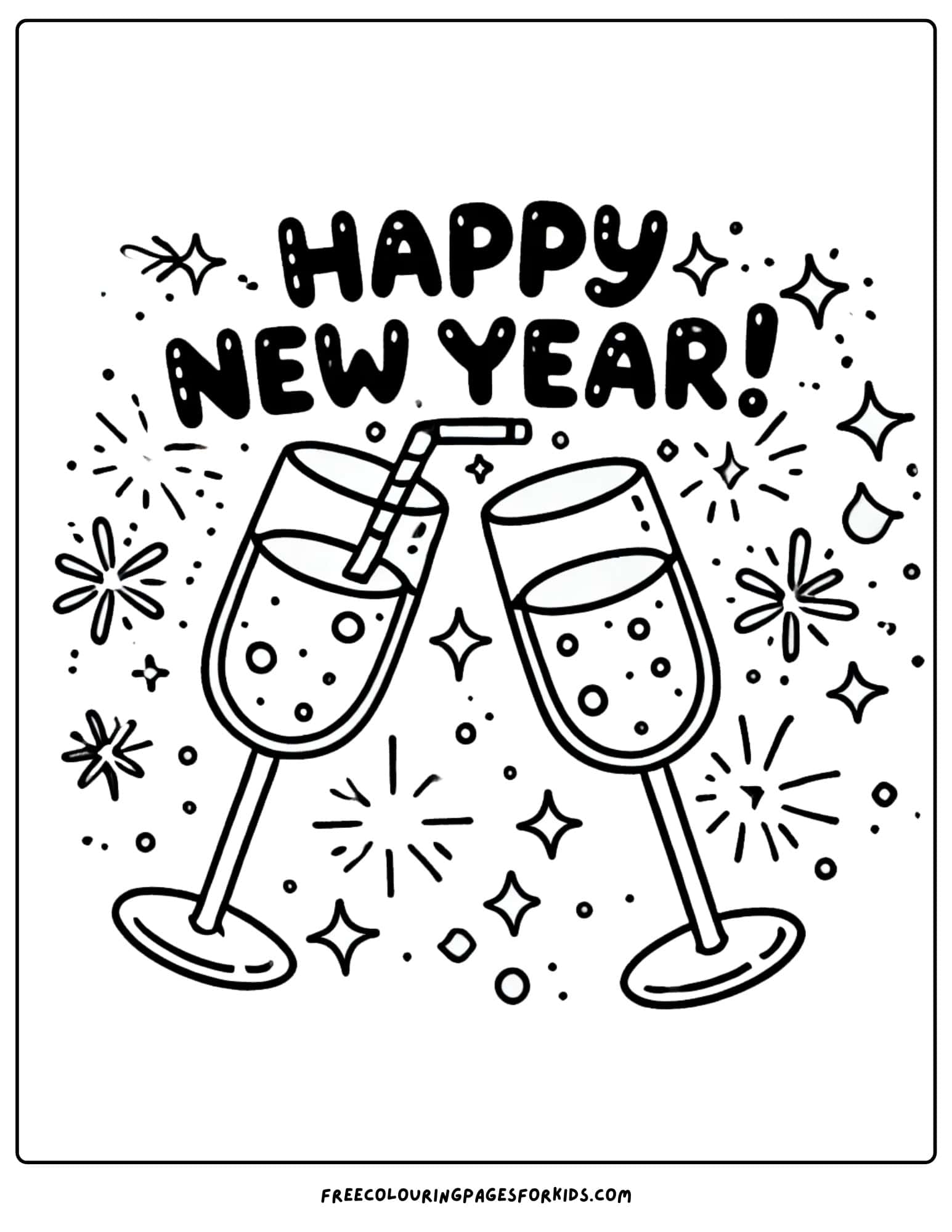 happy new year glasses clinking coloring page