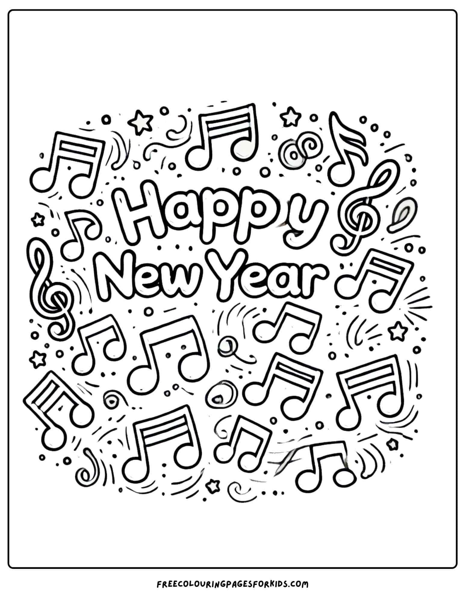 happy new year music notes coloring page